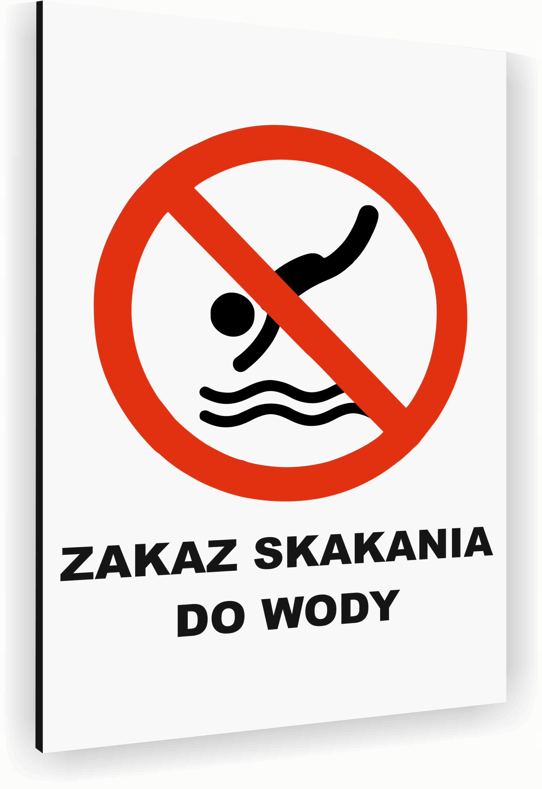 Tabliczka znak informacyjny 20x15 Biała ZAKAZ SKAKANIA DO WODY Nierdzewna