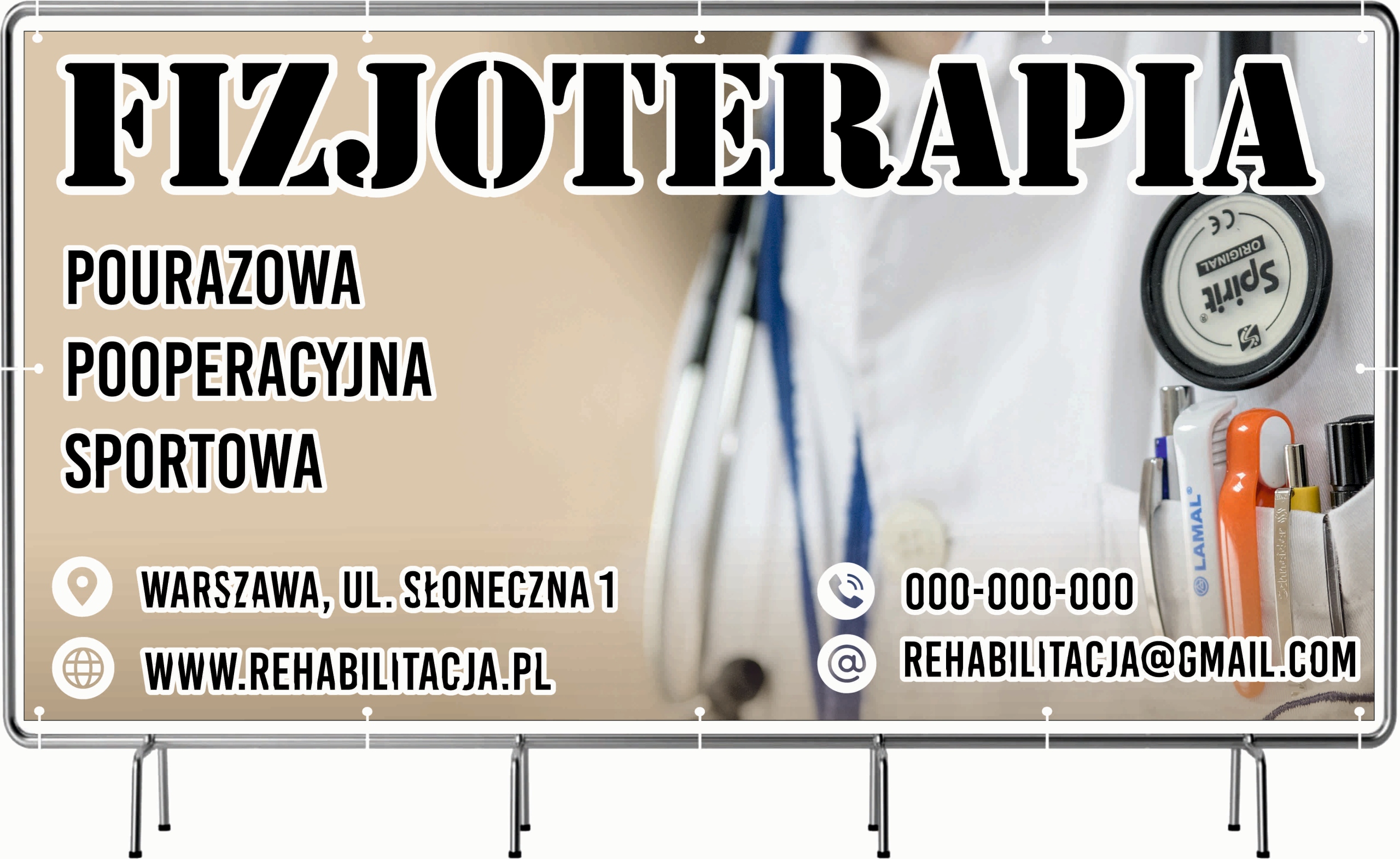 BANER REKLAMOWY 200x100 cm projekt w cenie oczkowany FIZJOTERAPIA