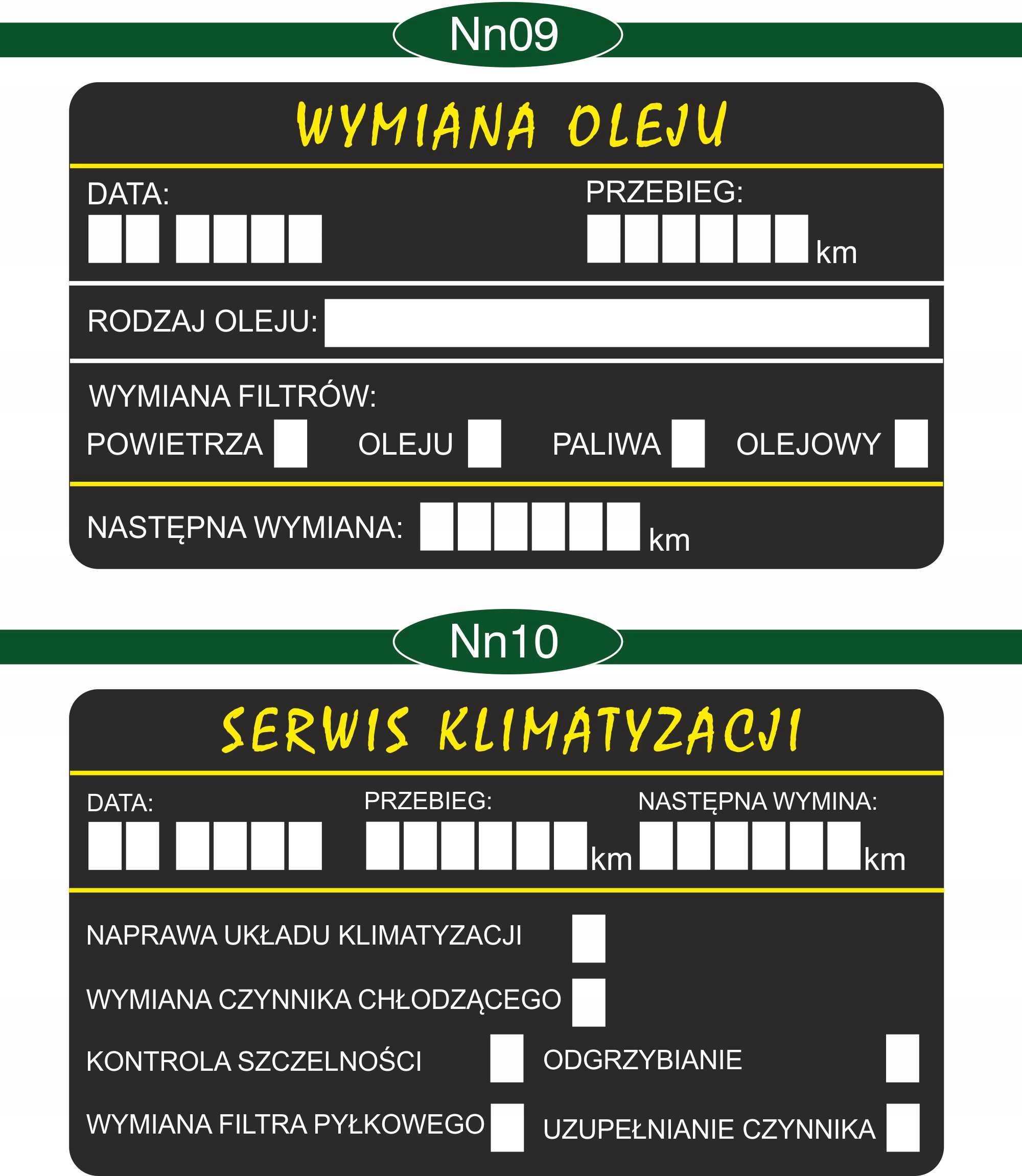 NAKLEJKI WYMIANA OLEJU ROZRZĄDU serwisowe 100 szt