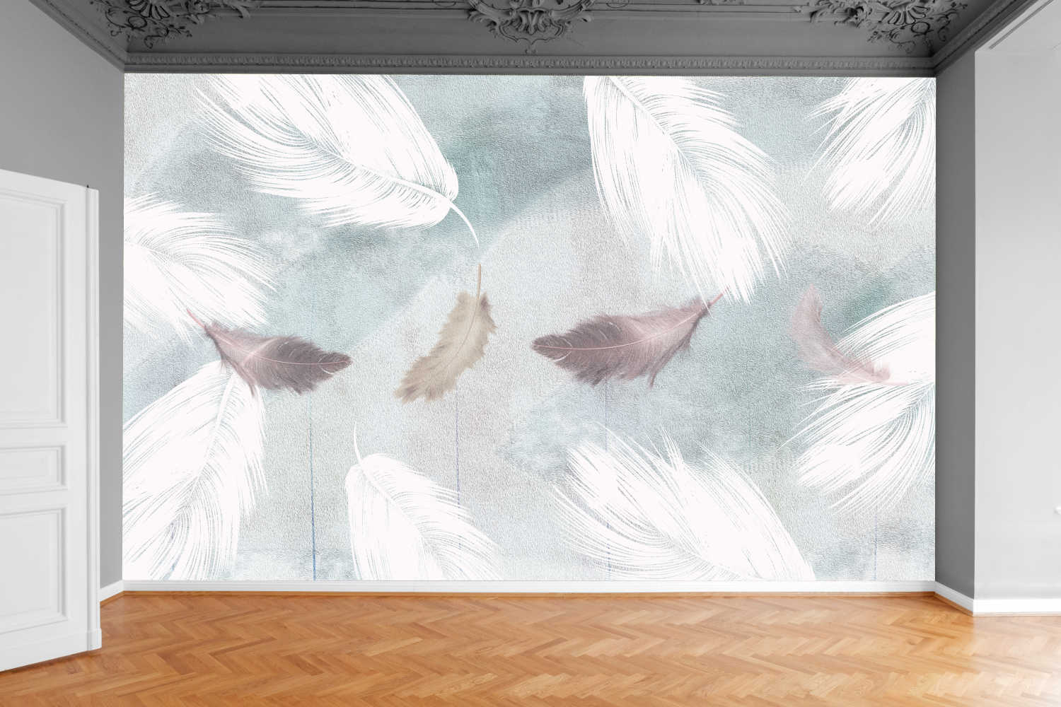 Fototapeta PIÓRA NA BETONOWYM TLE 370x250