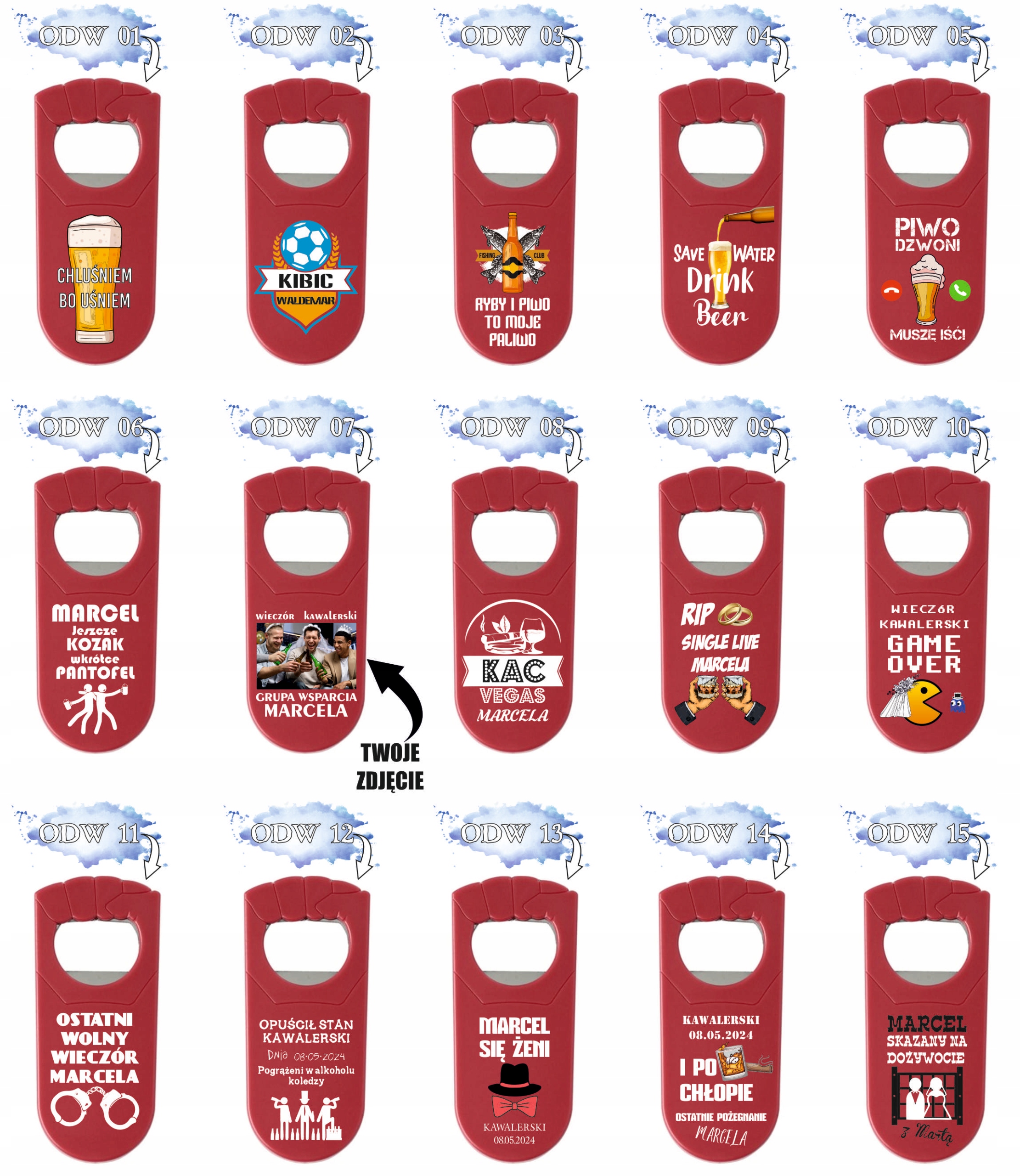 OTWIERACZ Z NADRUKIEM UV personalizowany chluśniem bo uśniem TWÓJ NAPIS