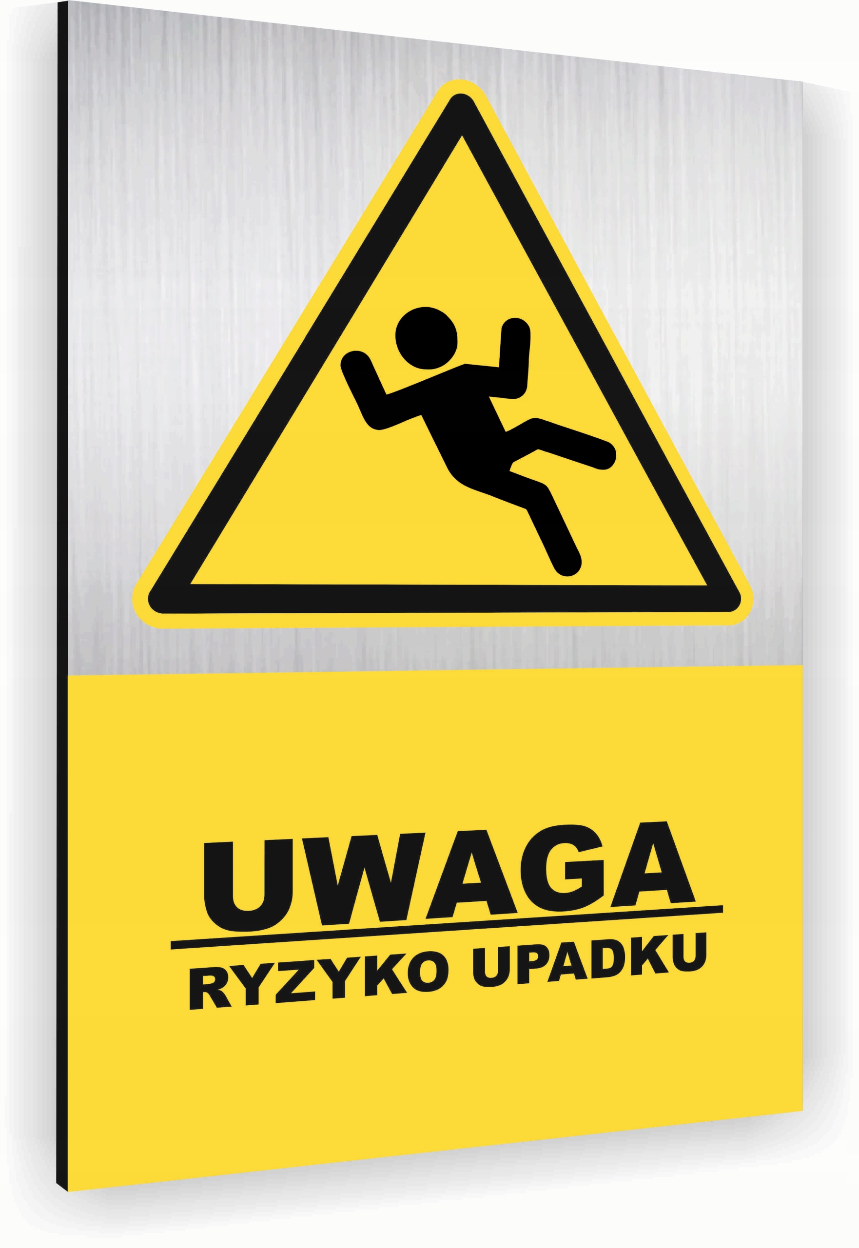 Tabliczka znak informacyjny 20x15 Srebrna RYZYKO UPADKU Nierdzewna