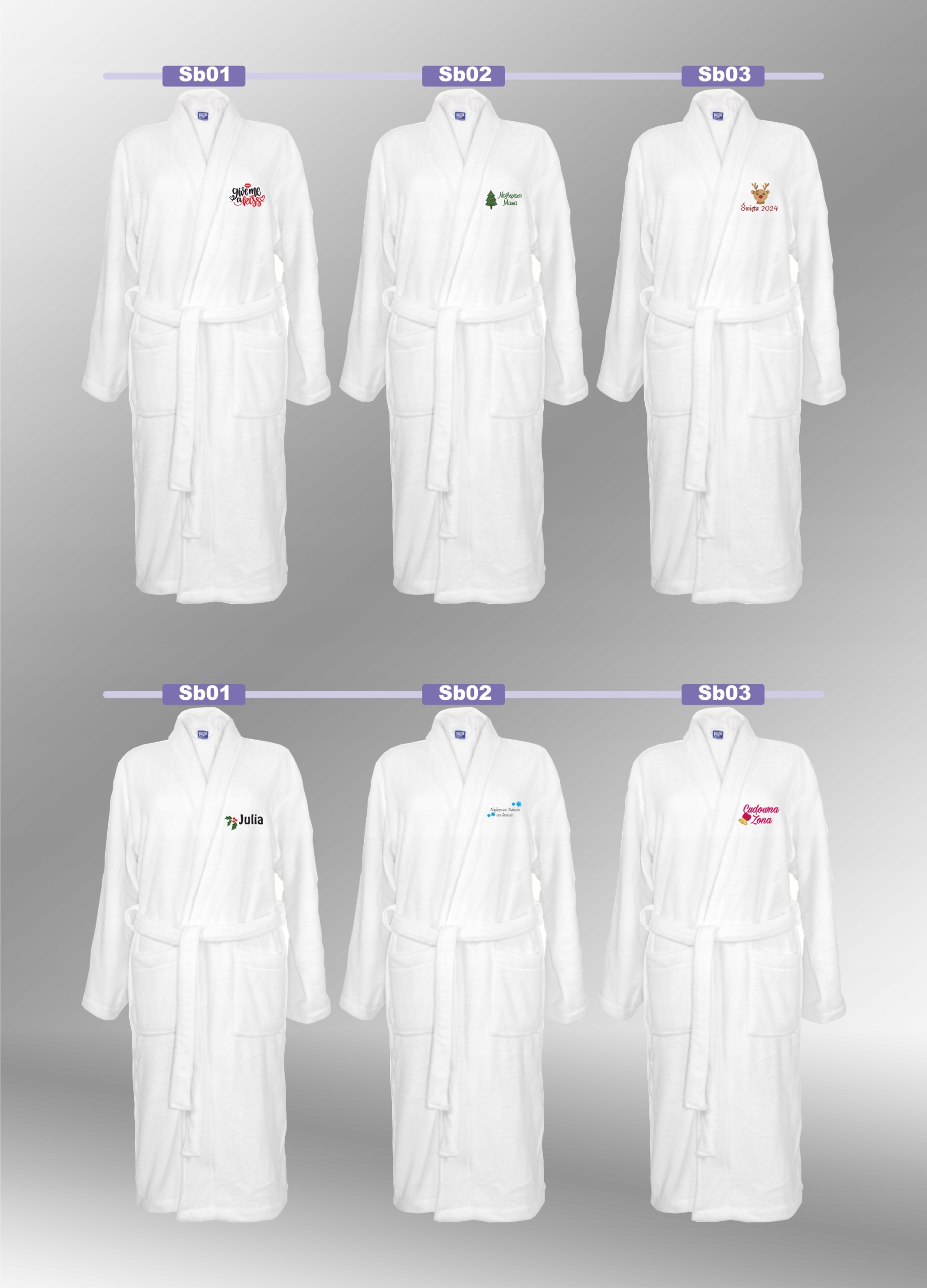 SZLAFROK BIAŁY Z HAFTEM rozmiar 2XL unisex PREZENT personalizacja IMIĘ