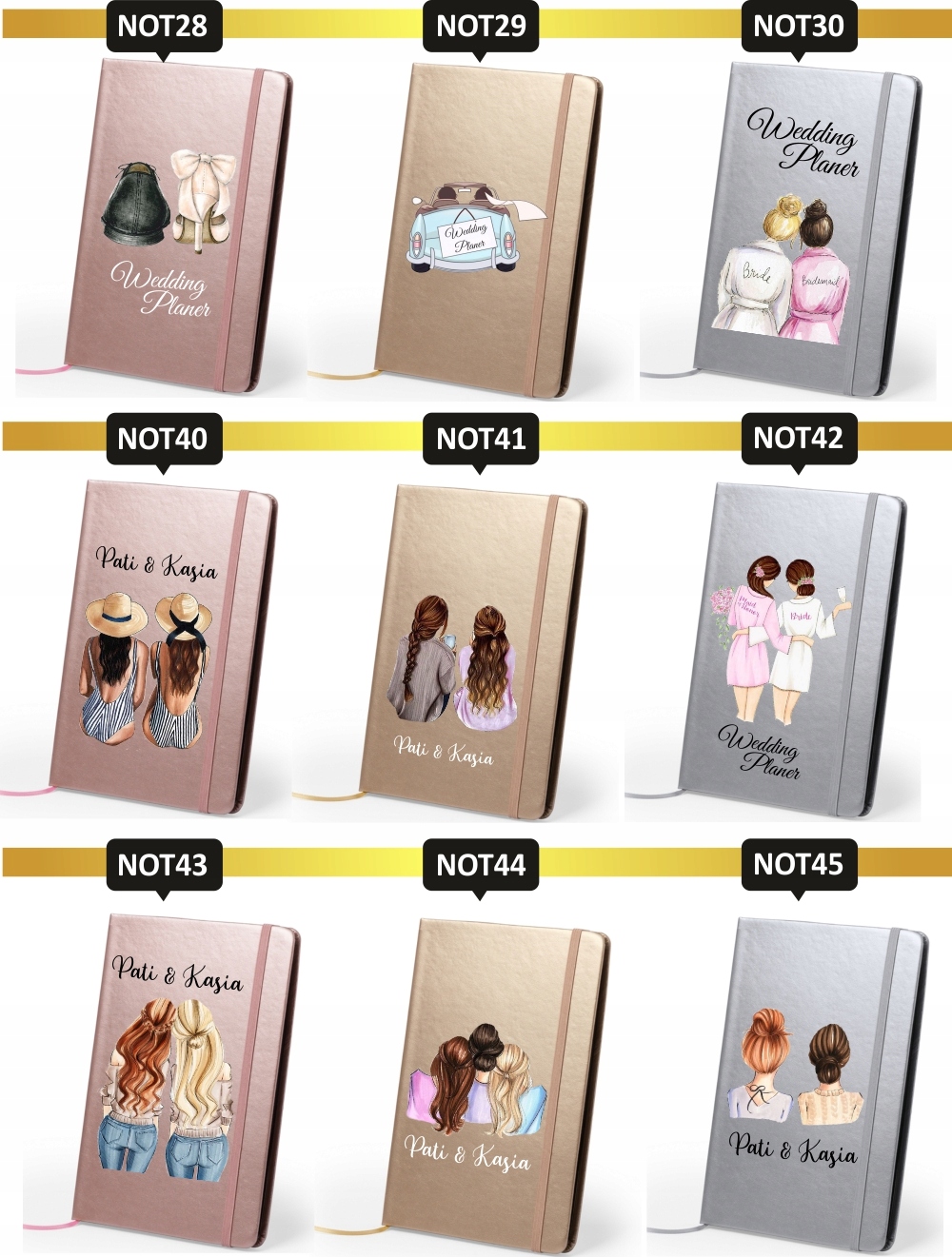 Notes metaliczny A5 kolorowy nadruk UV wedding PLANNER ślub