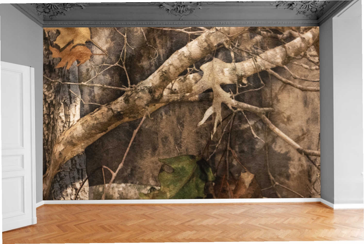 Fototapeta LEŚNA KORA DRZEWNA LIŚCIE 390x280