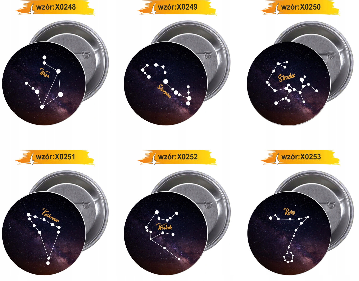 Przypinki buttony ZNAKI ZOODIAKU WODNIK