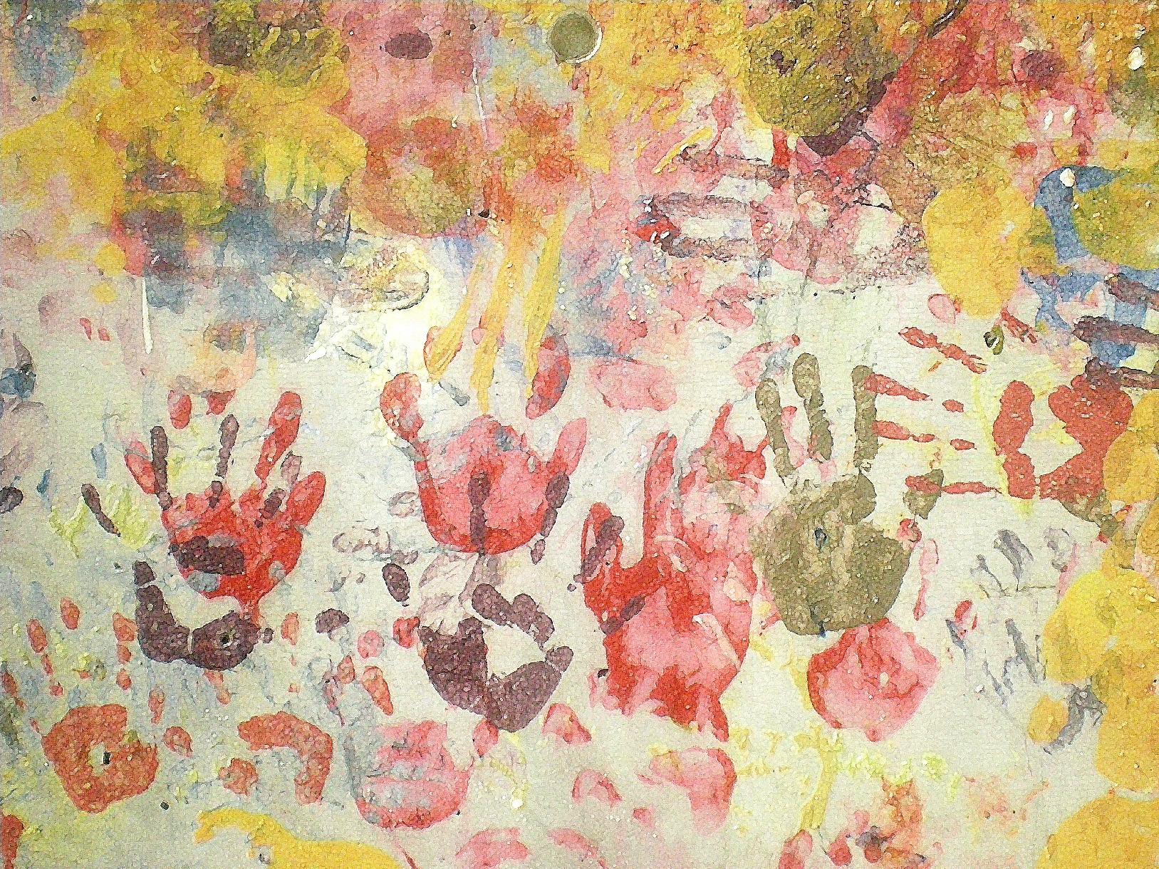 FOTOTAPETA ŚCIANA MUR ODCISKI DŁONI