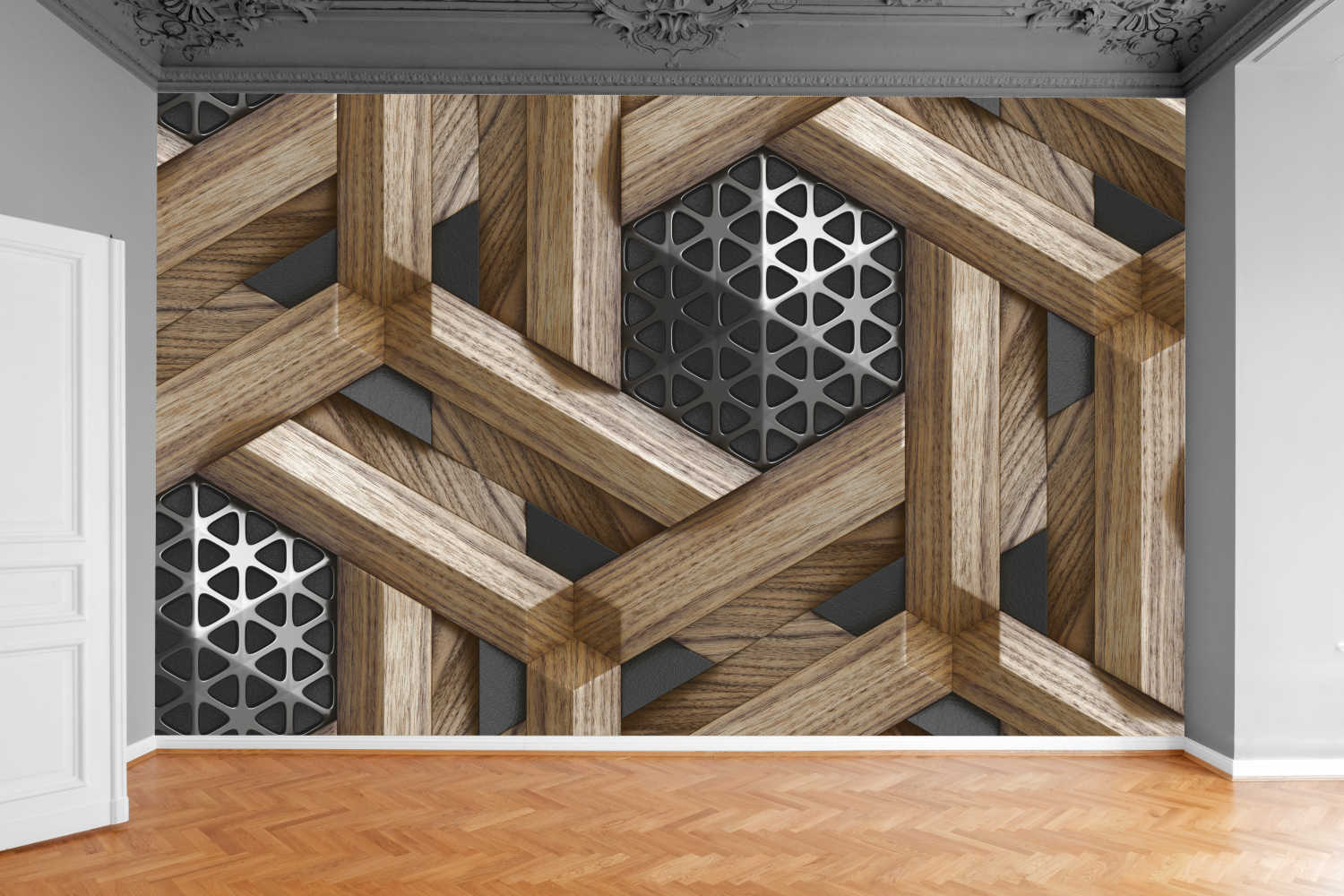 Fototapeta BRĄZOWE DESKI BALE MOZAIKA 300x210