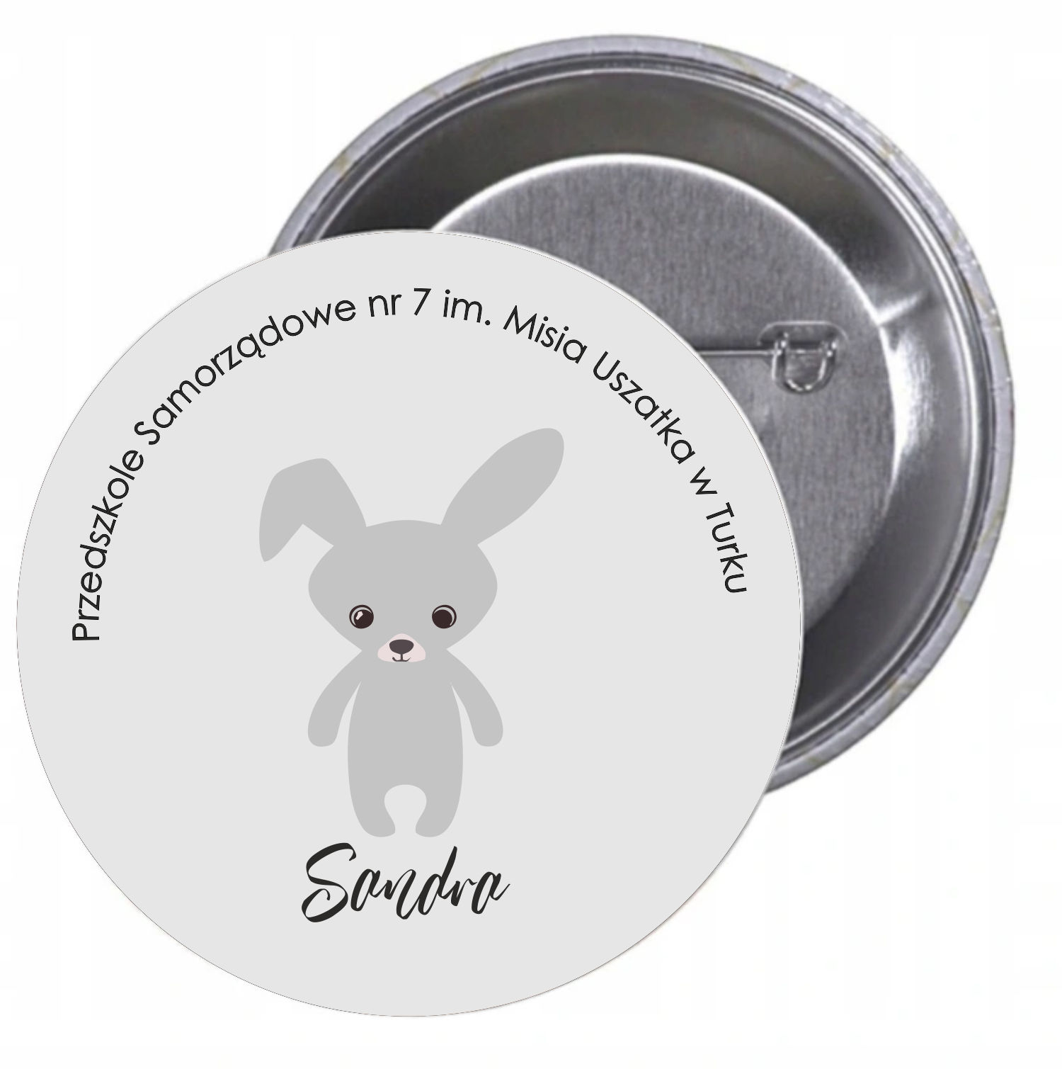 Przypinki buttony PRZEDSZKOLE zajaczek- twój tekst