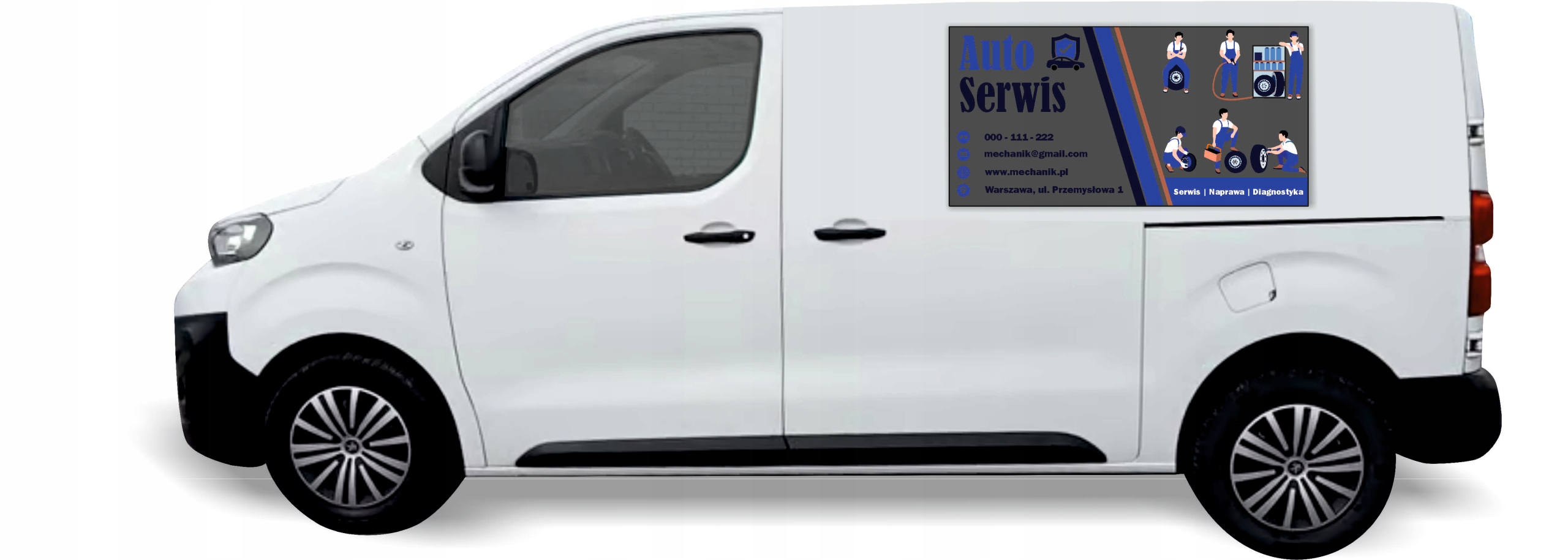Reklama Naklejka na samochód GOTOWY PROJEKT AUTO SERWIS SAMOCHODOWY