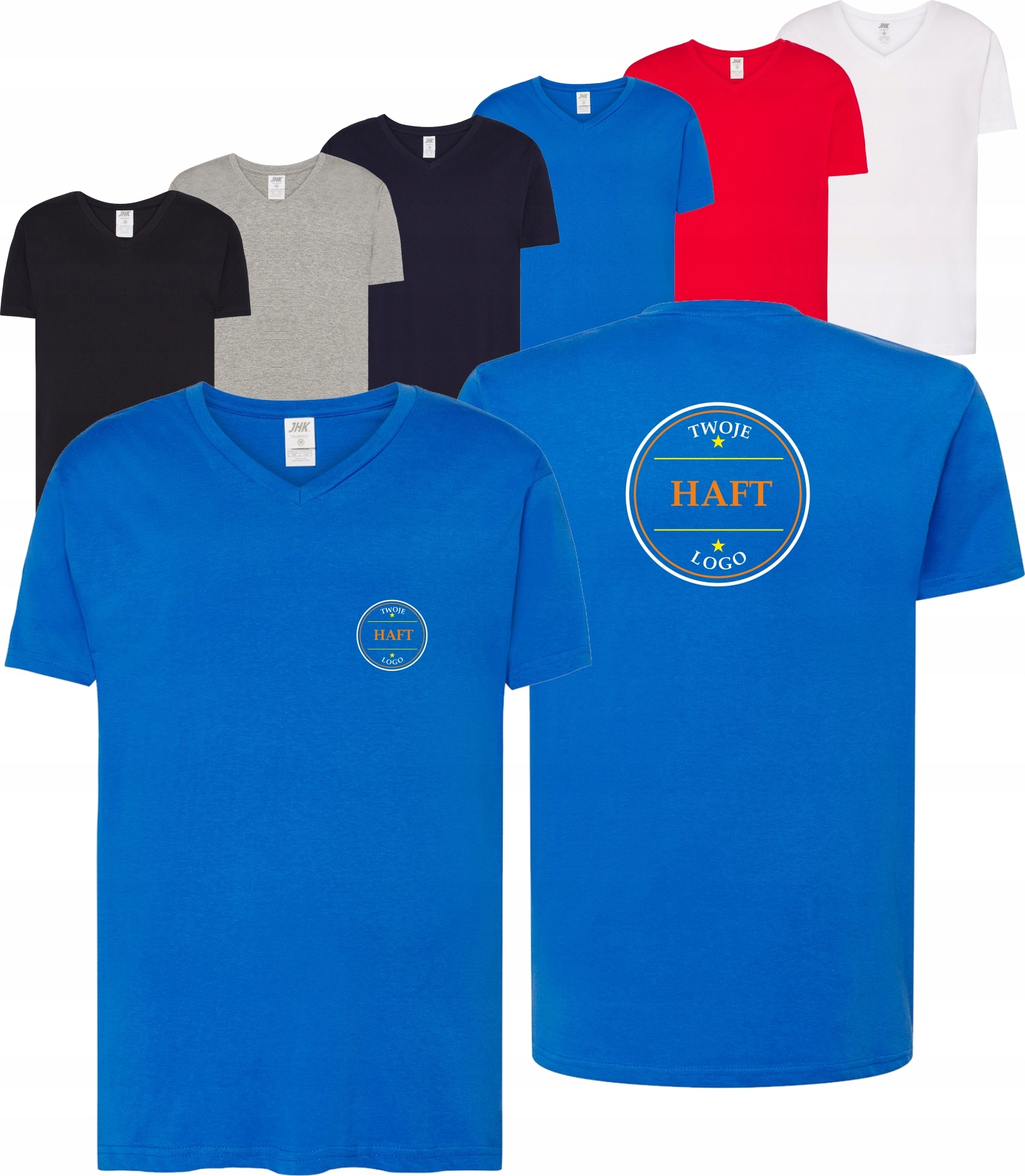 męska KOSZULKA V-NECK własny HAFT TWOJE LOGO NAPIS firmowa reklamowa 5 szt
