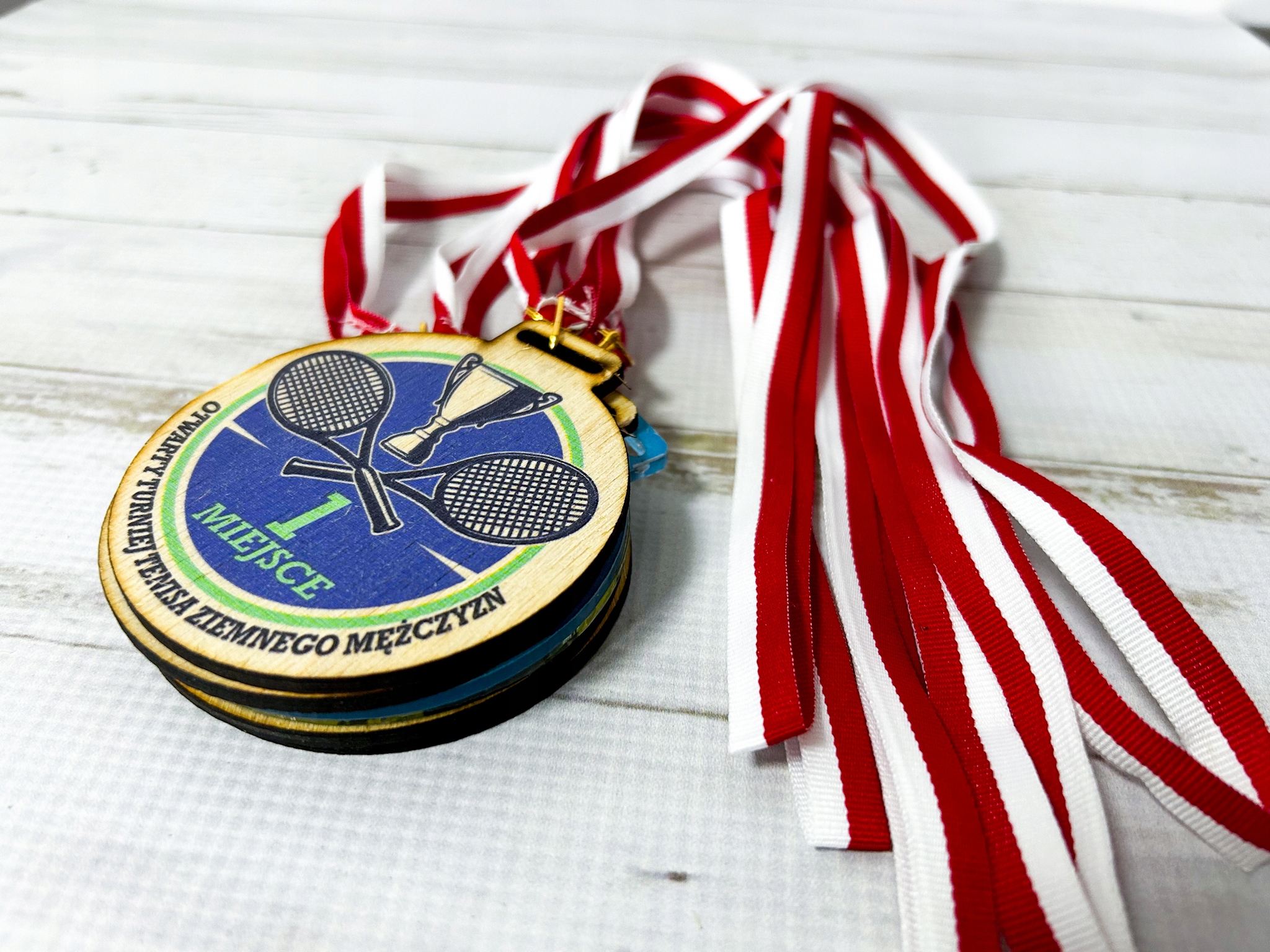 MEDAL drewniany 8 cm z twoim napisem nadrukiem UV personalizowany