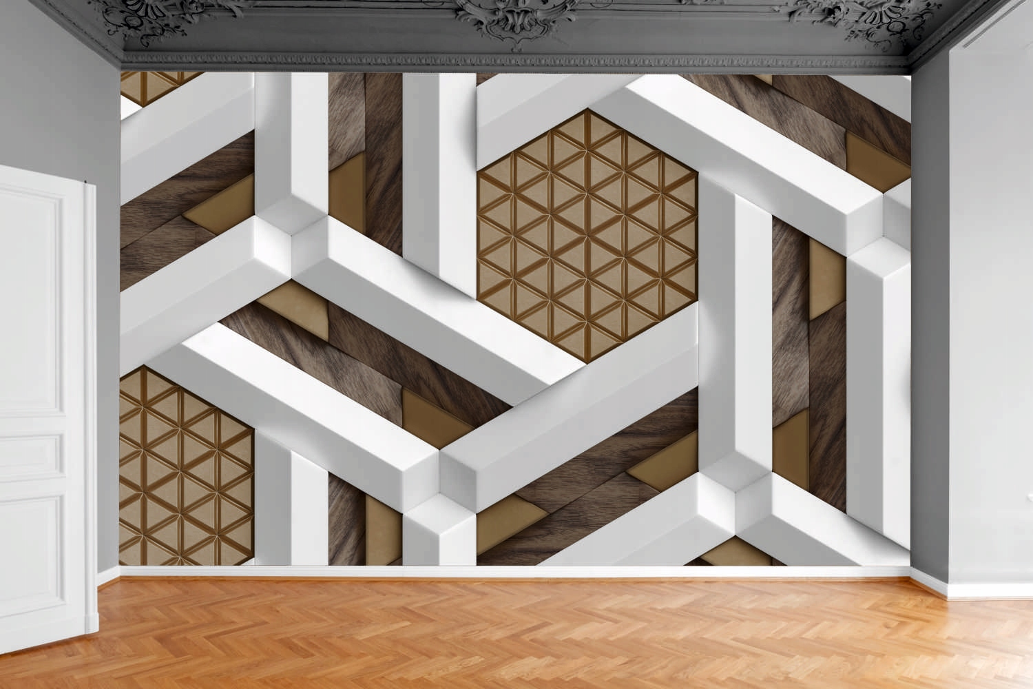 Fototapeta BIAŁE DESKI BALE MOZAIKA 3D 130x80