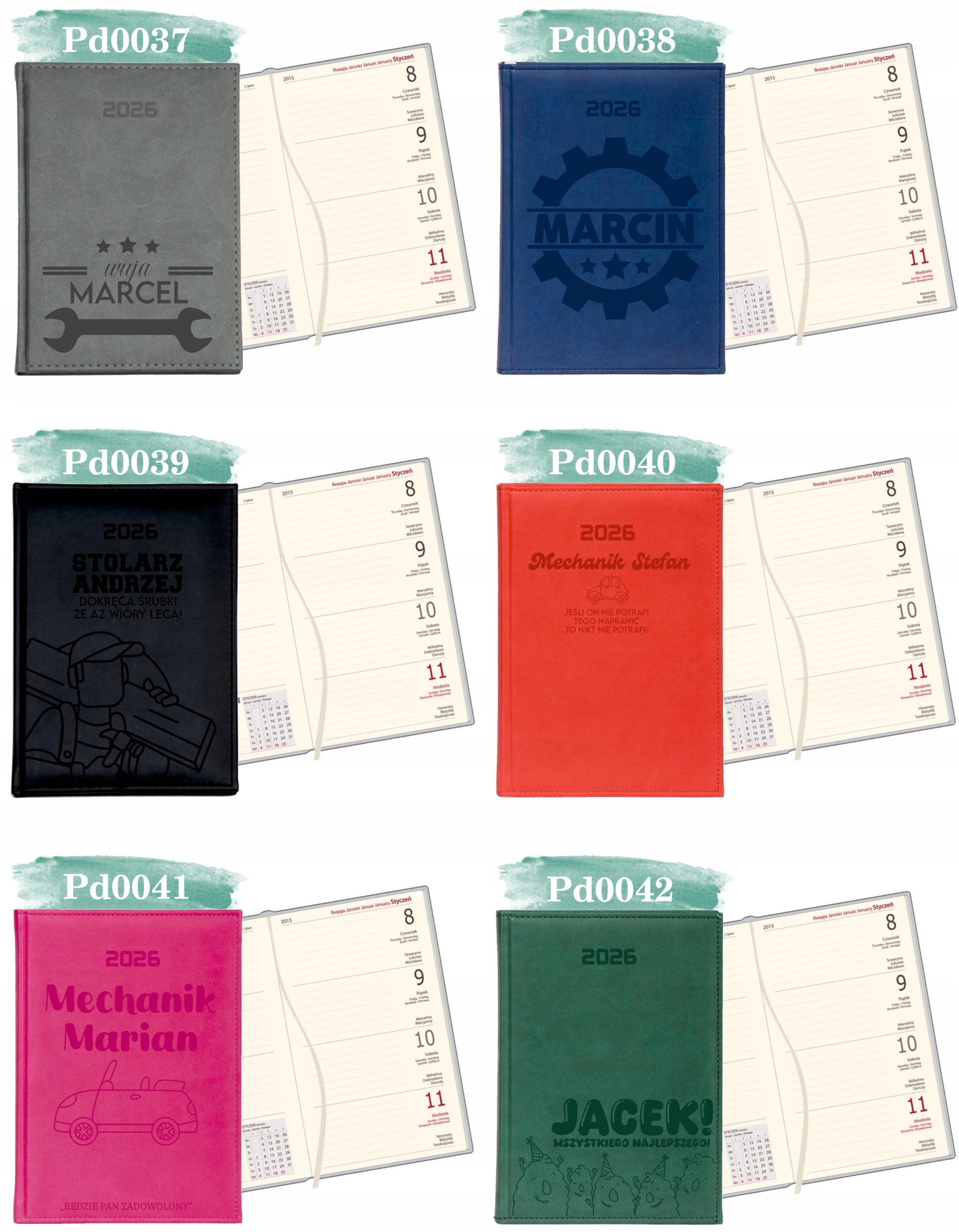 Kalendarz A6 2026 TYGODNIOWY KIESZONKOWY z grawerem prezent Z IMIENIEM