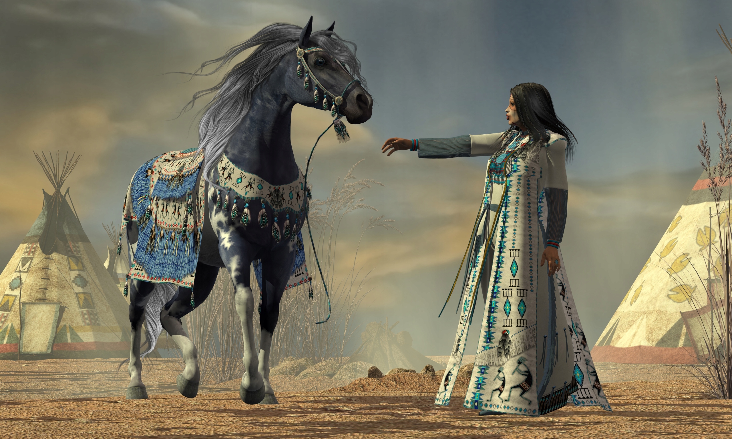 FOTOTAPETA NATURA KOŃ INDIANKA SZAŁASY 200x130