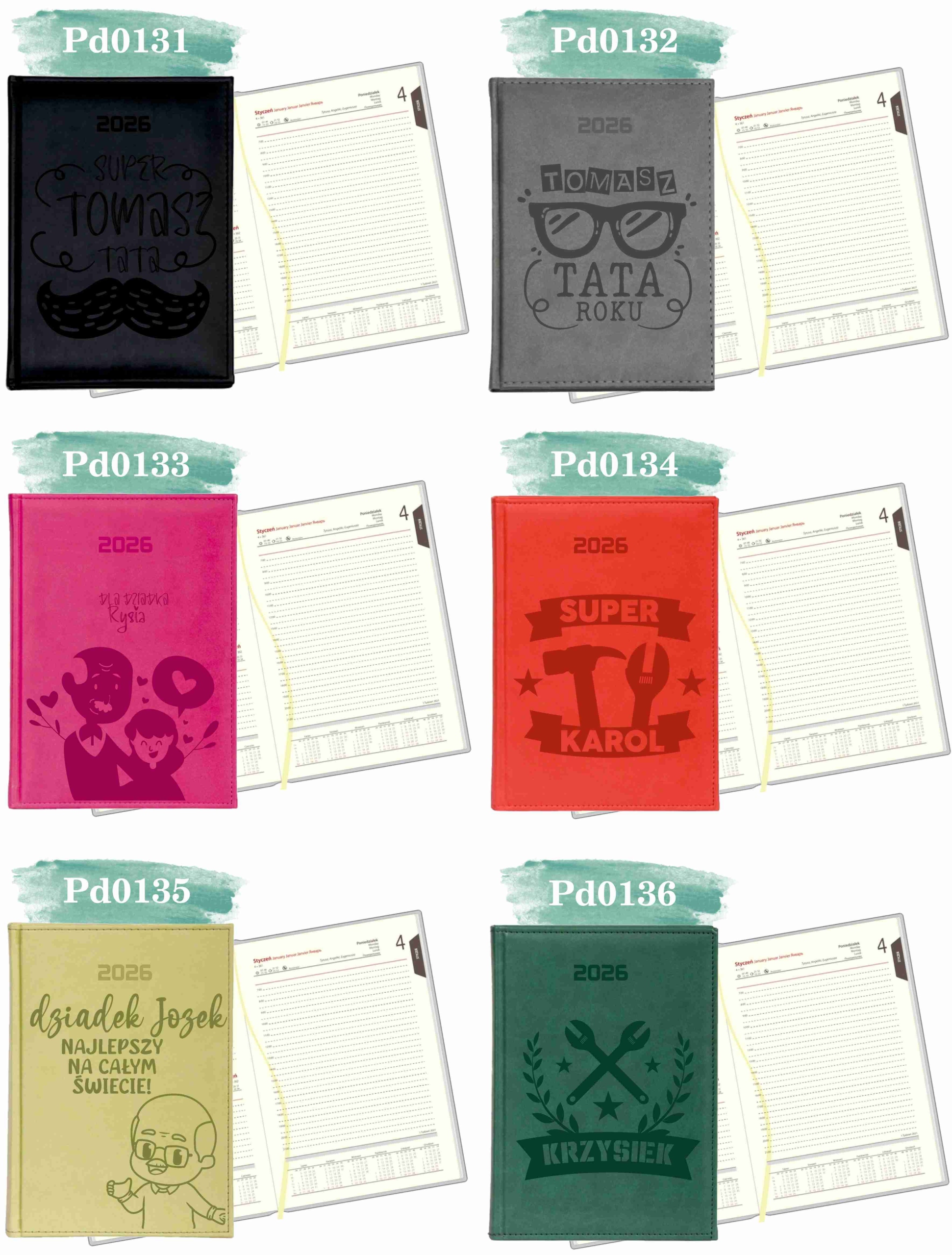 GRAWEROWANY KALENDARZ DZIENNY A5 2026 RÓŻNE WZORY DLA LEKARZA + IMIĘ