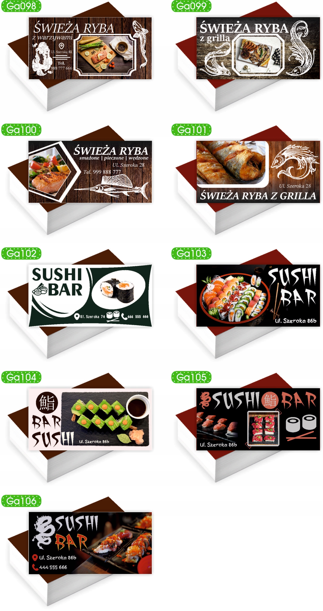 Wizytówki firmowe reklamowe 200szt różne wzory gotowy projekt SUSHI BAR