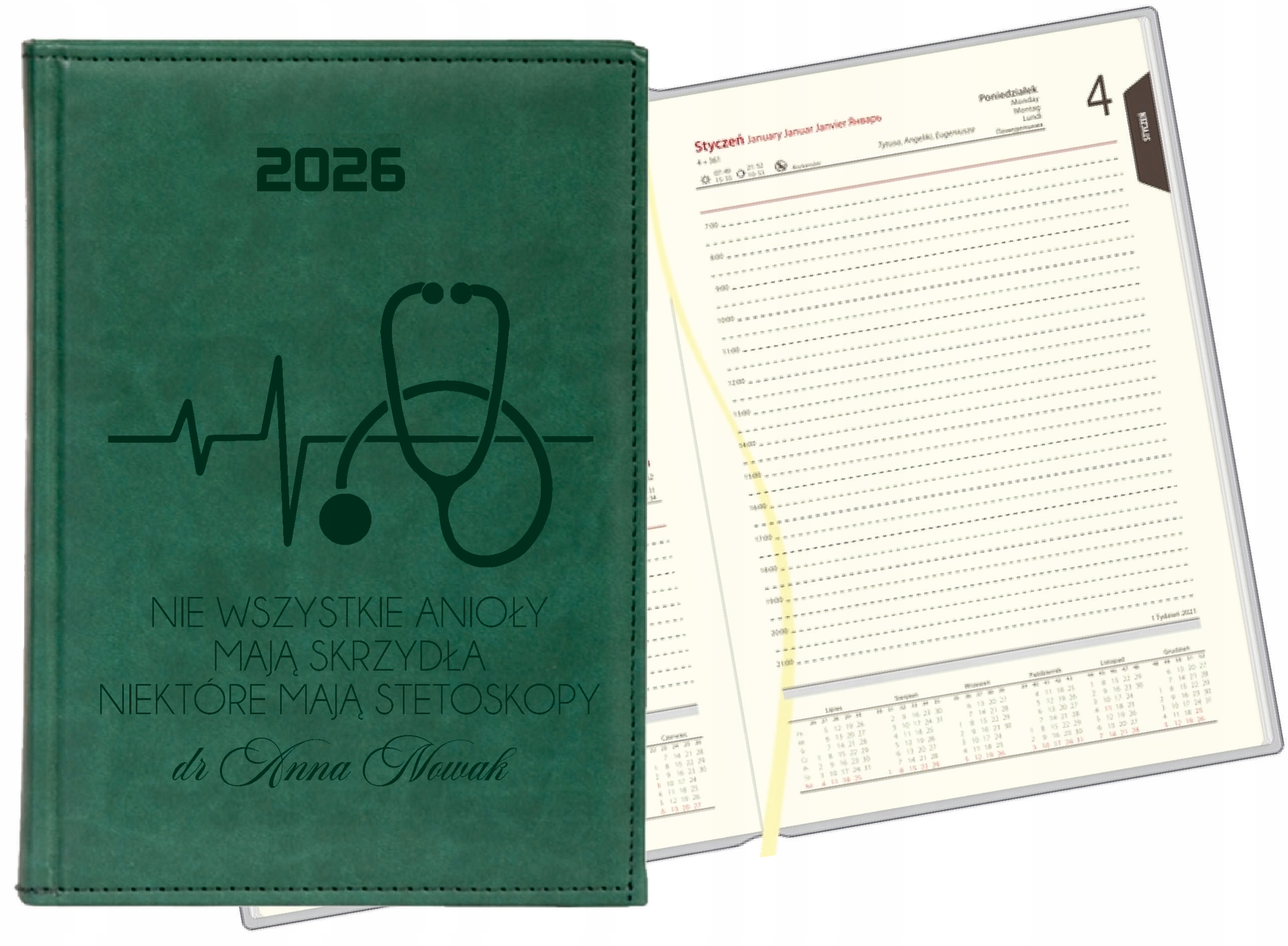 GRAWEROWANY KALENDARZ DZIENNY A5 2026 RÓŻNE WZORY DLA LEKARZA + IMIĘ