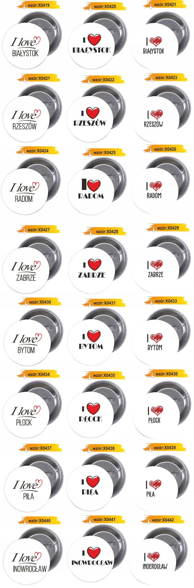 Przypinki buttony I LOVE KONIN z grafiką