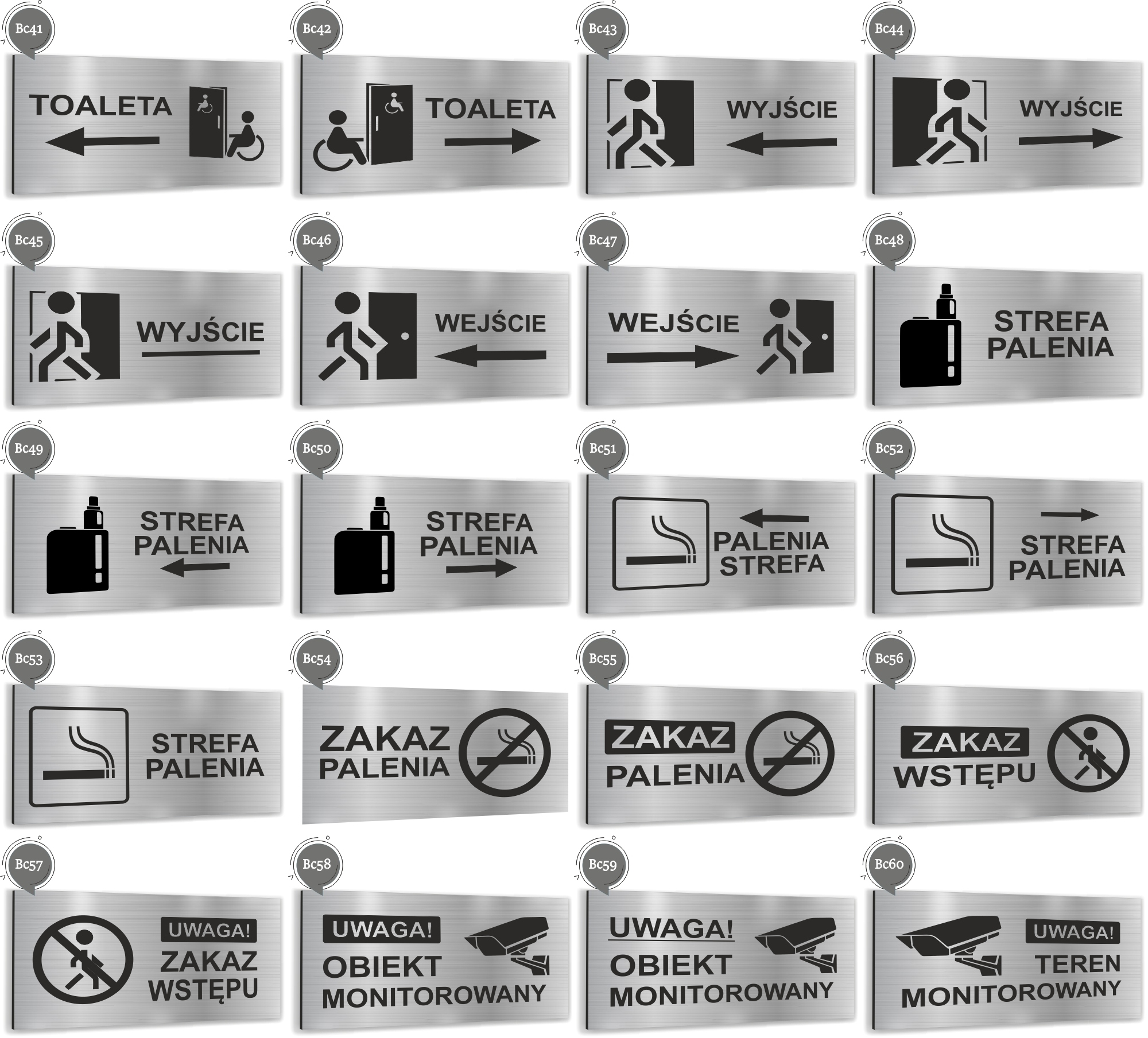 Tabliczka informacyjna WYJŚCIE Tablica nierdzewna SREBRNA DUŻO WZORÓW
