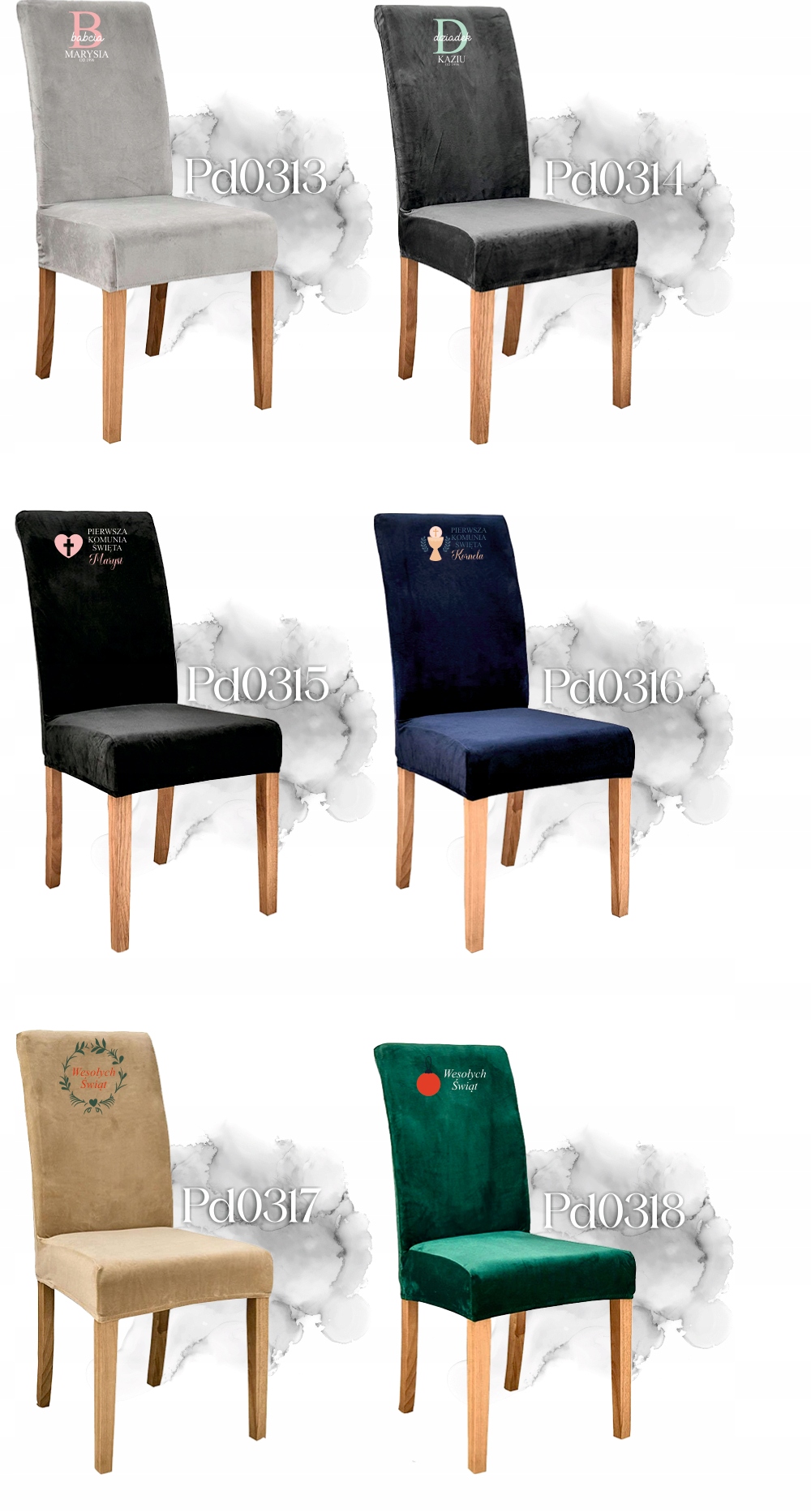 Pokrowiec na krzesło HAFT DLA CAŁEJ RODZINY z nazwiskiem KOMPLET 6SZT