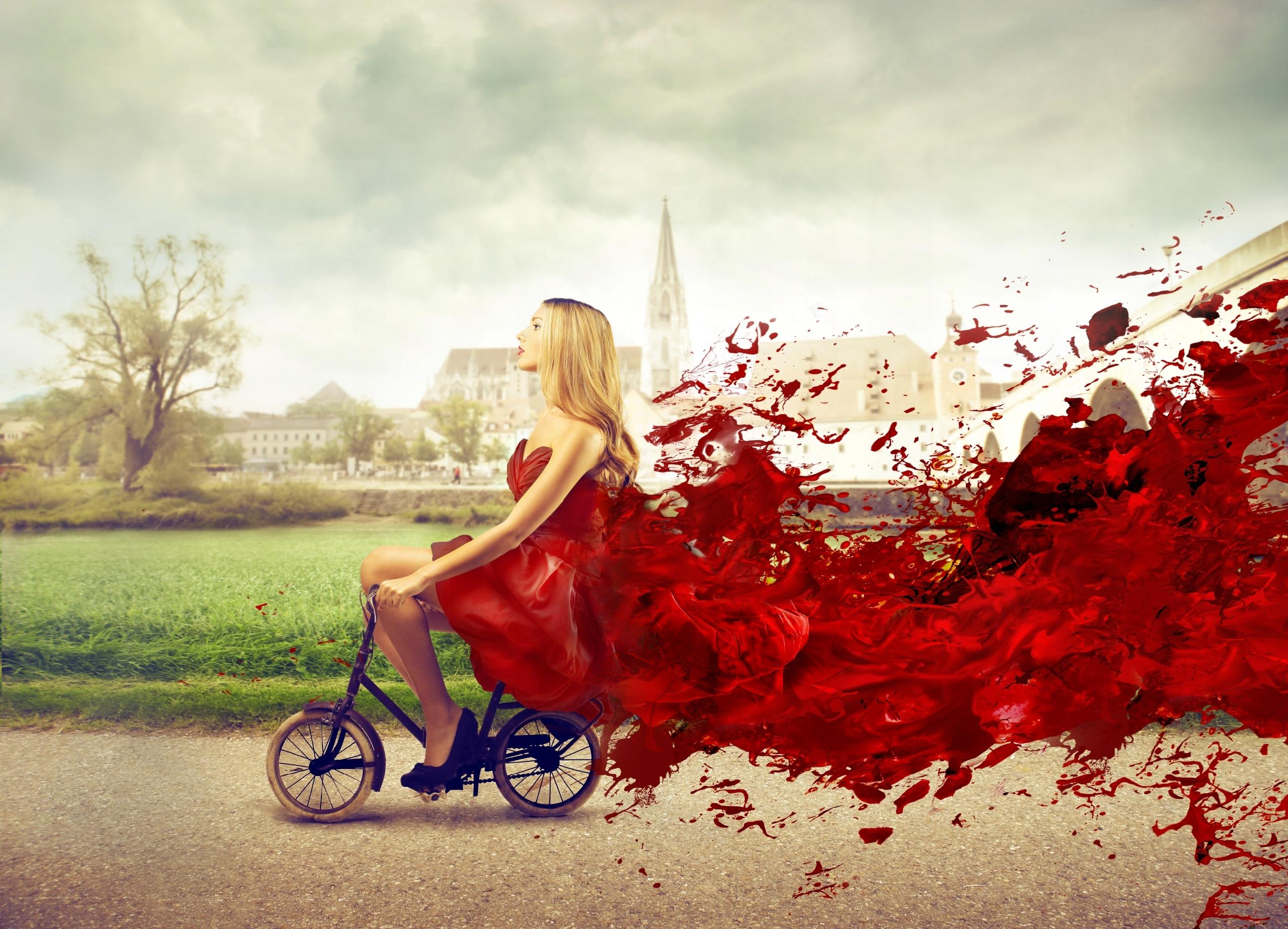 FOTOTAPETA KOBIETA NA ROWERKU VINTAGE 380x256