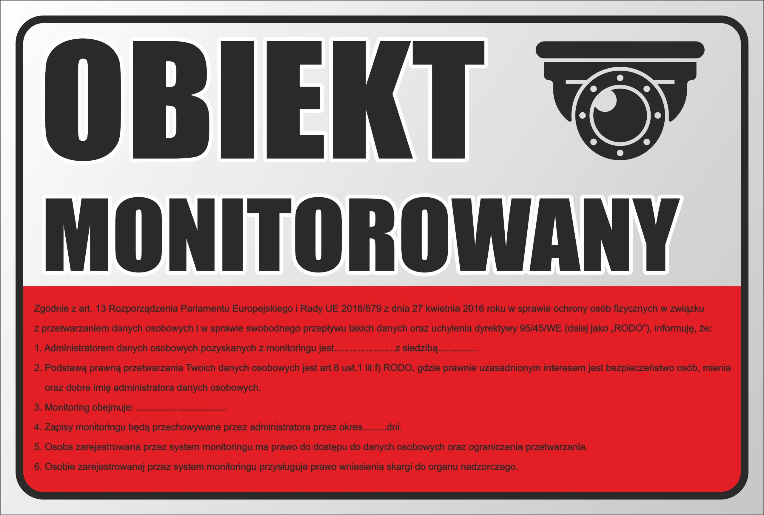 Tabliczka ZNAK tablica RODO Obiekt MONITOROWANY