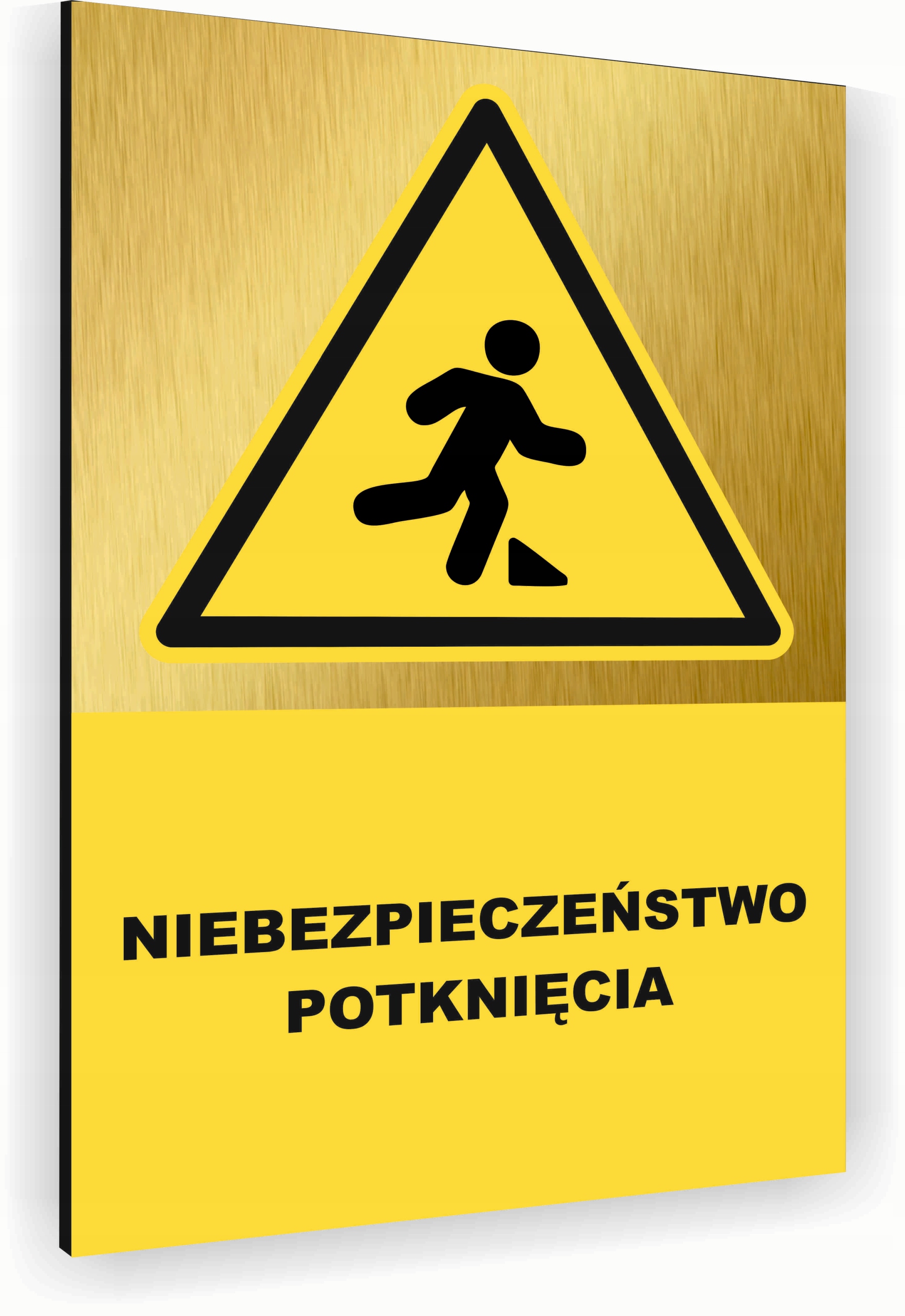 Tabliczka znak informacyjny 30x20 Złota RYZYKO POTKNIĘCIA Aluminiowa