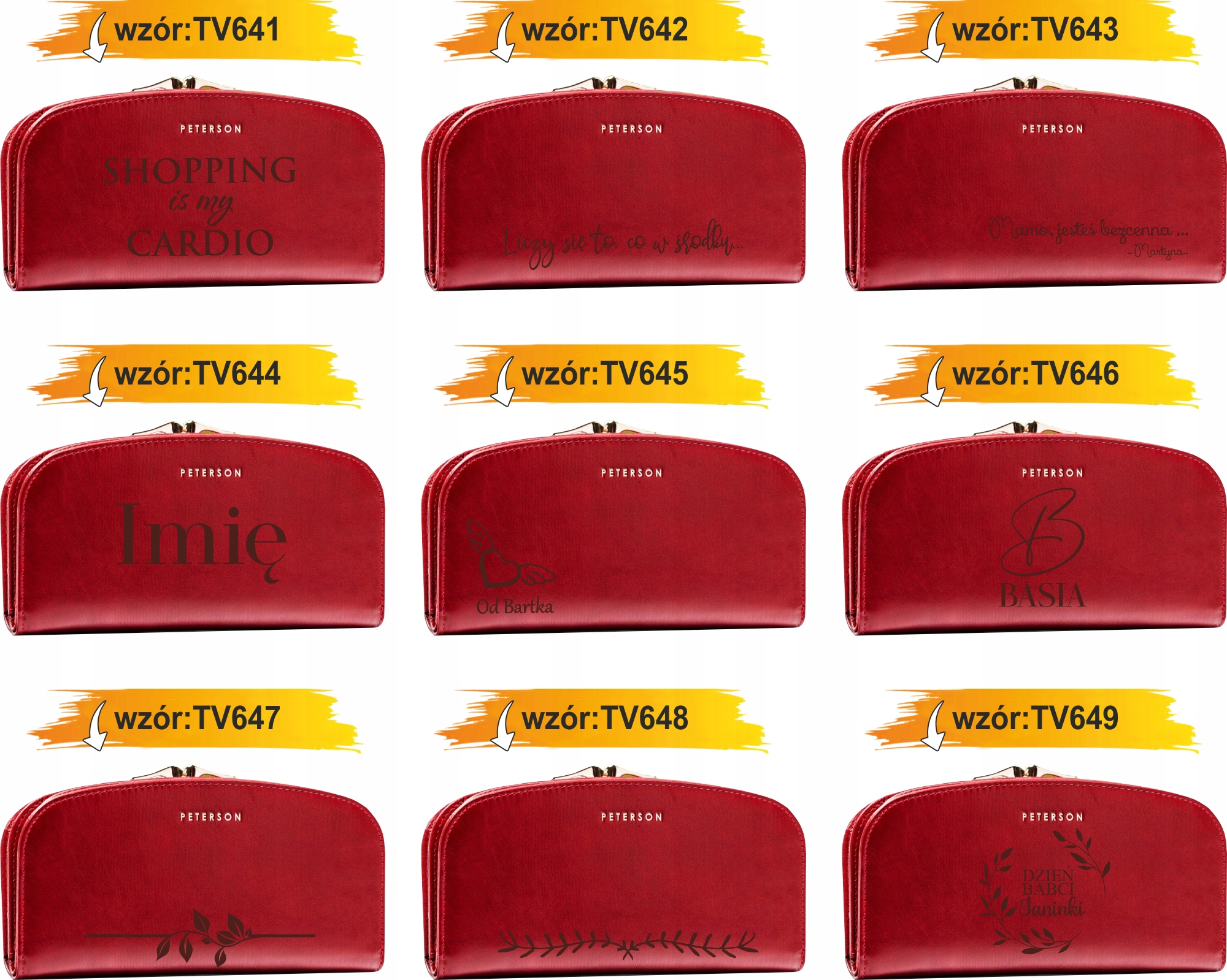 Portfel damski skórzany czerwony GRAWER prezent DLA MAMY twój napis + IMIĘ