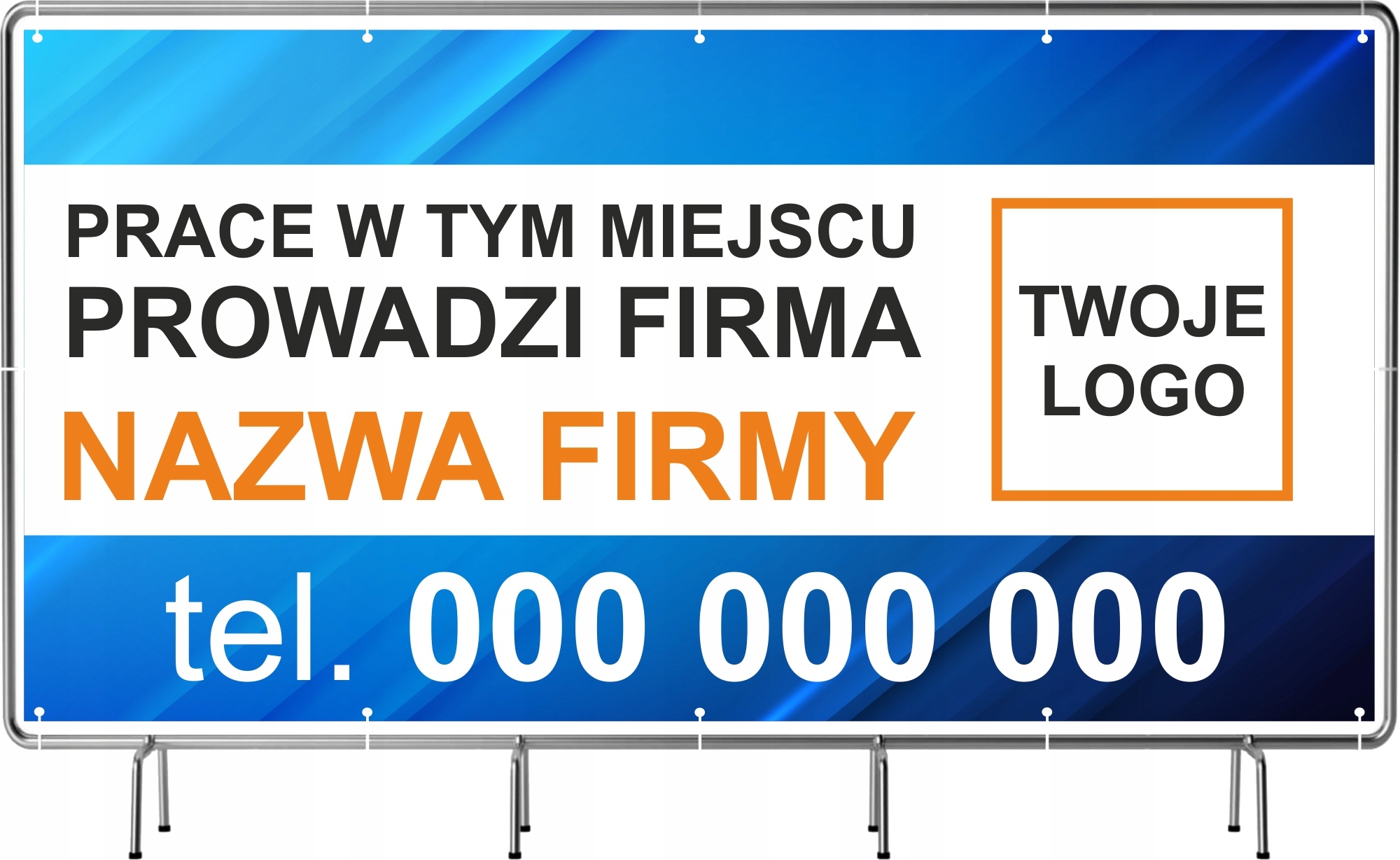 BANER OCZKOWANY 200x100cm PRACE PROWADZI FIRMA twoje logo nazwa firmy WYBÓR