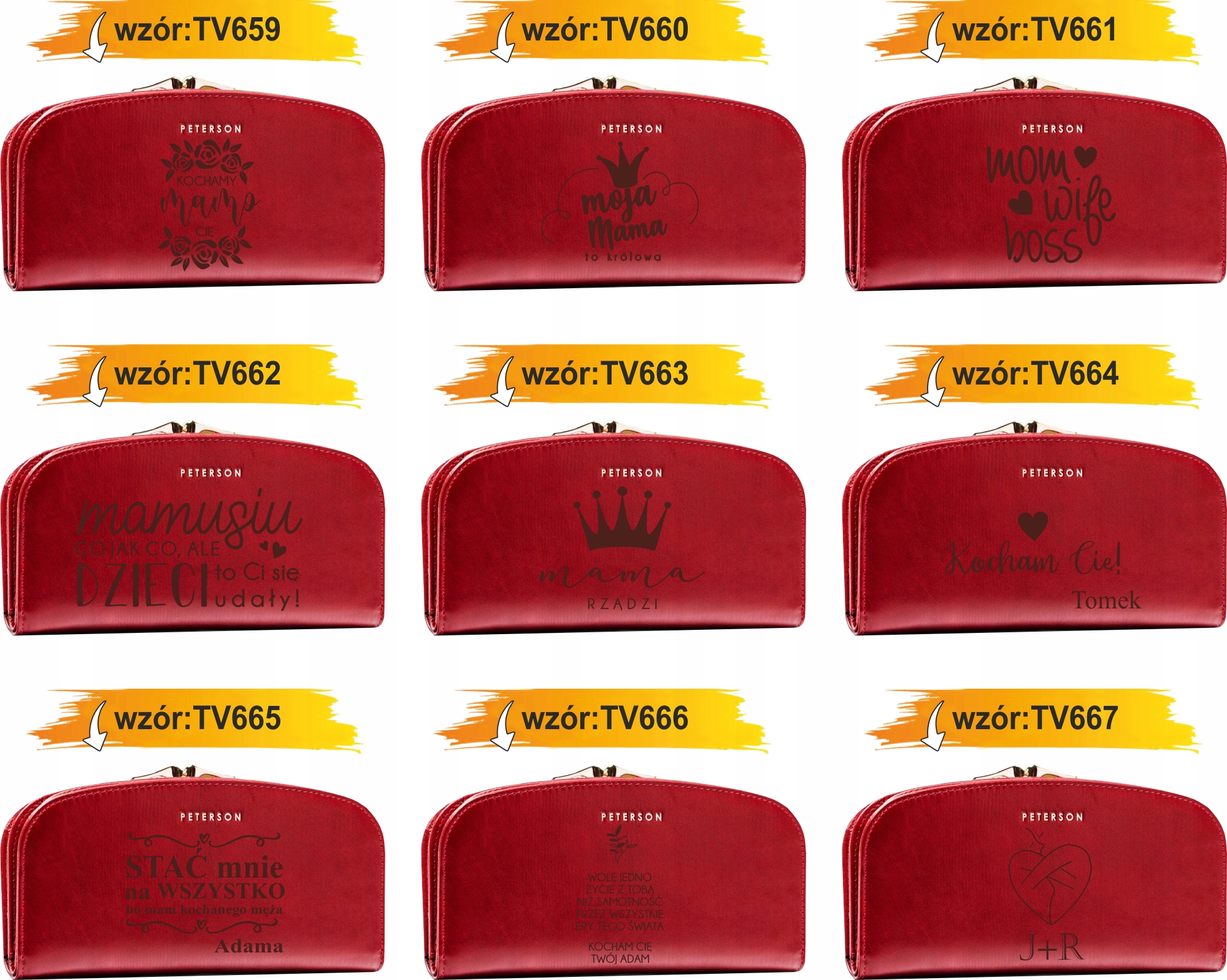 Portfel damski skórzany czerwony GRAWER prezent DLA MAMY twój napis + IMIĘ