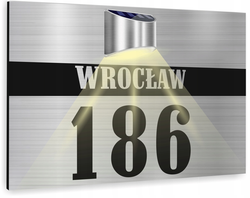 duża TABLICZKA ADRESOWA tablica srebrna numer posesji 40x30 lampka solarna