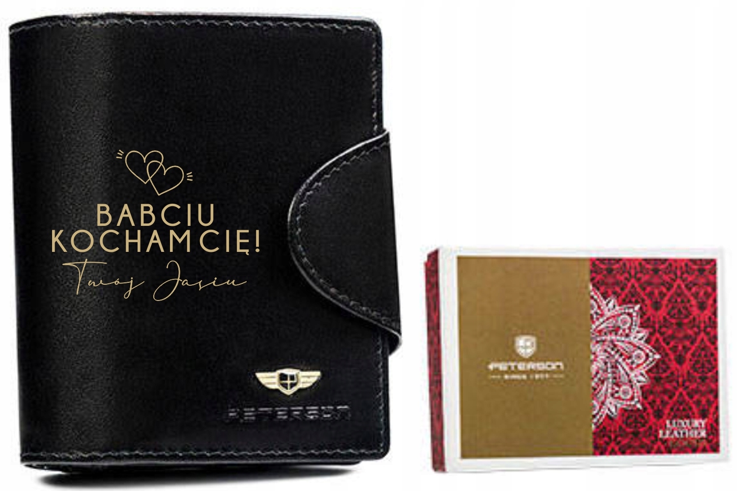 Portfel skórzany zcarny prezent DLA BABCI z GRAWEREM