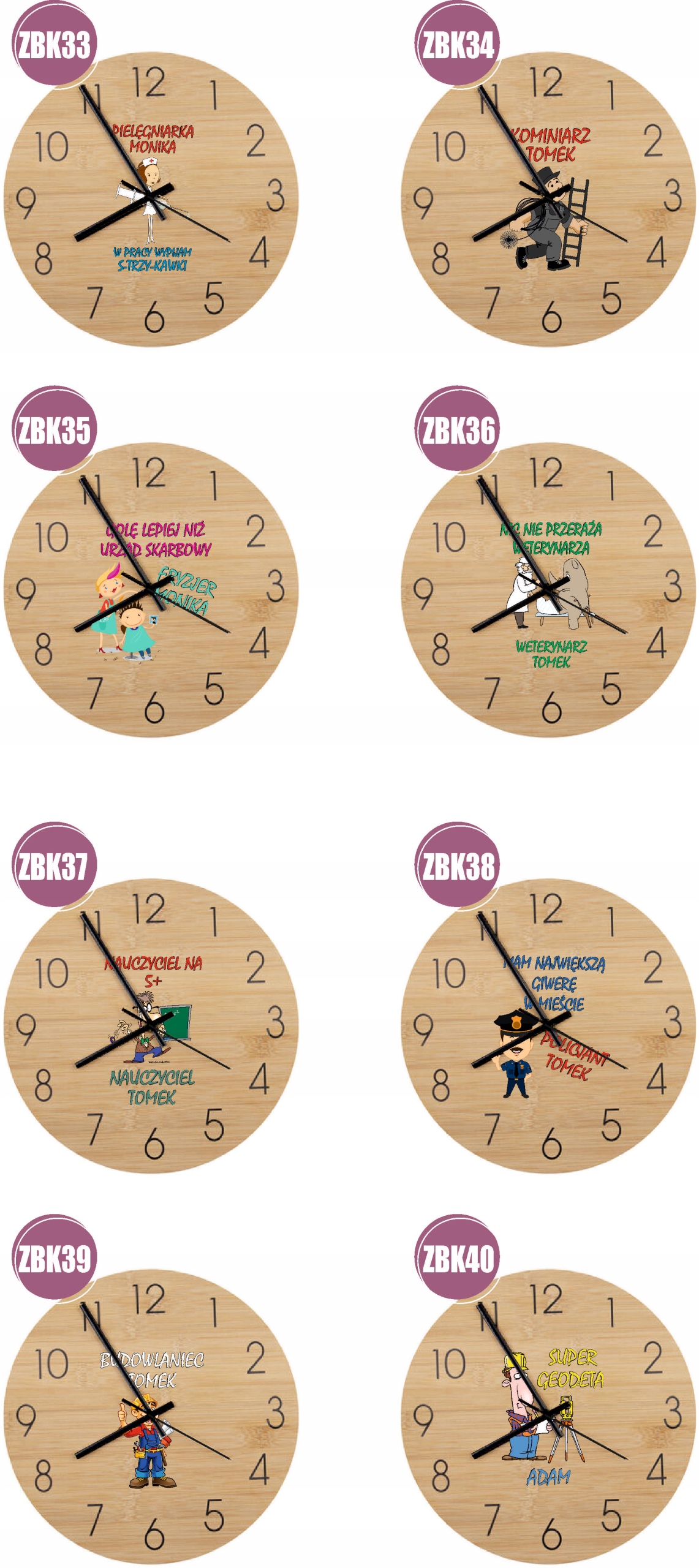 Bambusowy ZEGAR ścienny z nadrukiem UV prezent dla STRAŻAKA