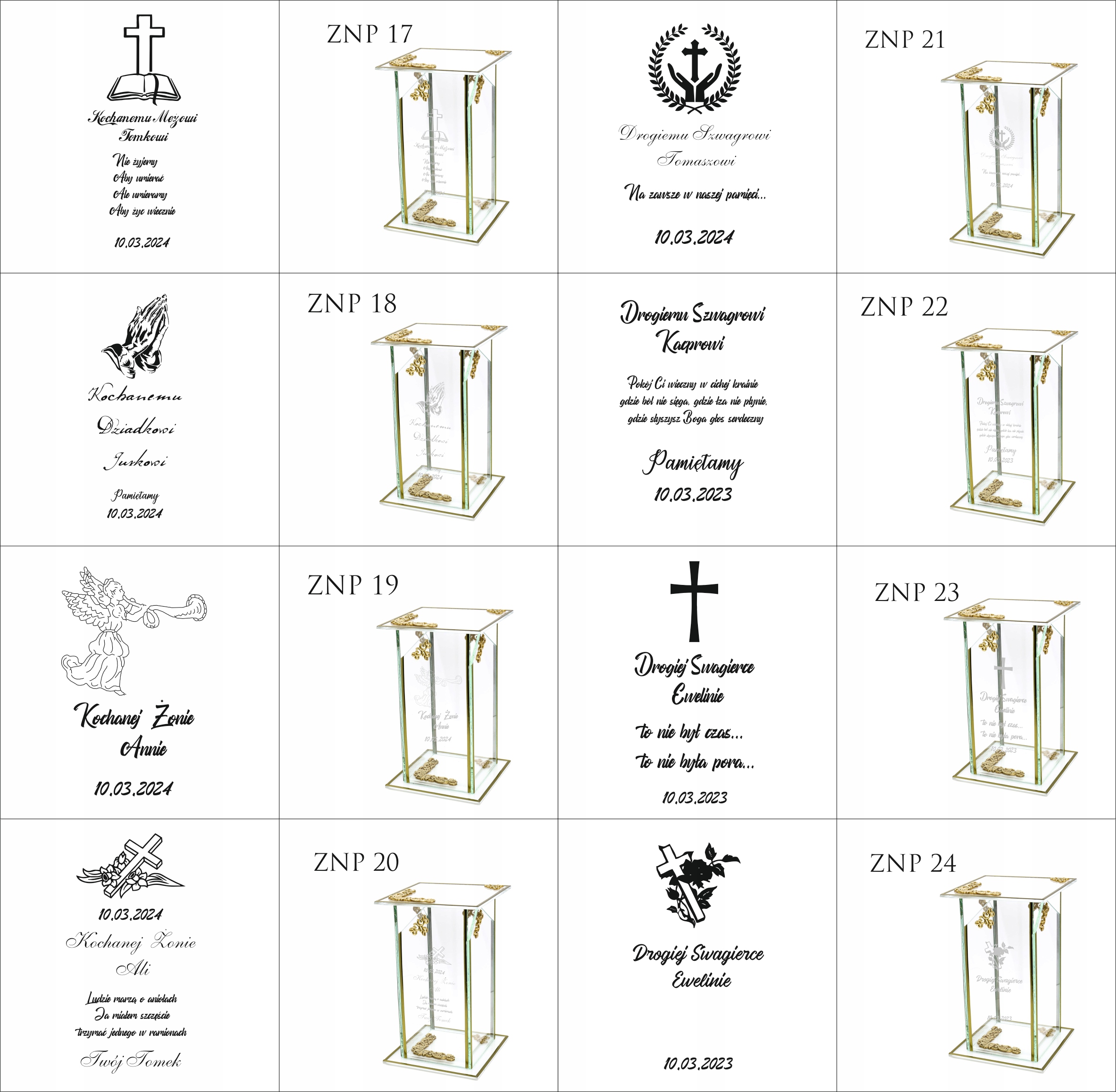 Ekskluzywny znicz szklany złoto biały PERSONALIZOWANY GRAWER dla SYNA