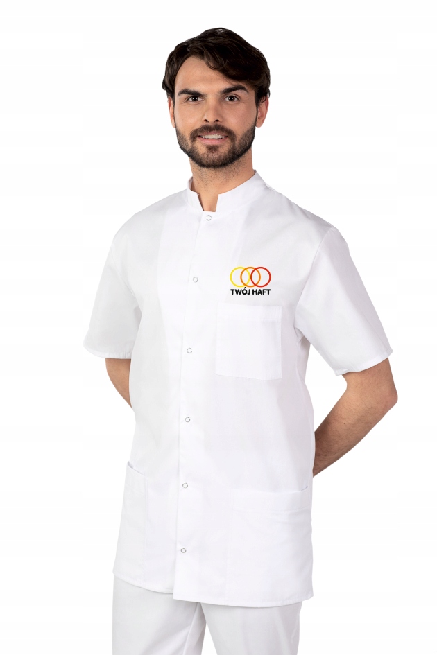 Fartuch medyczny męski krótki rękaw z HAFTEM z TWOIM LOGO NAPISEM 10 szt