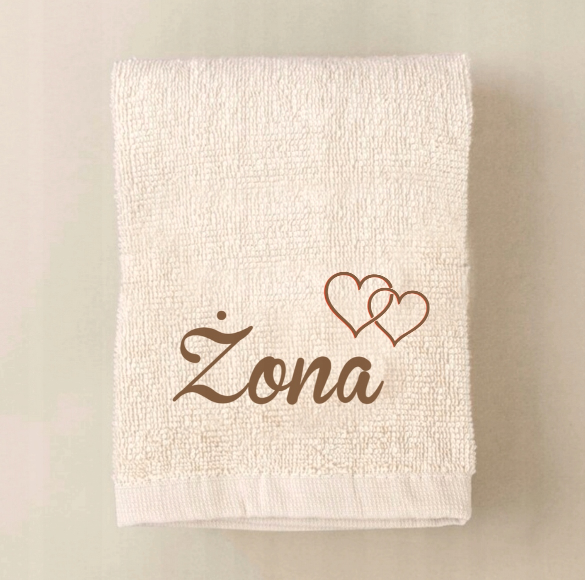 RĘCZNIK Z HAFTEM ecru kremowy beż PREZENT DLA ŻONY 140x70 cm walentynki