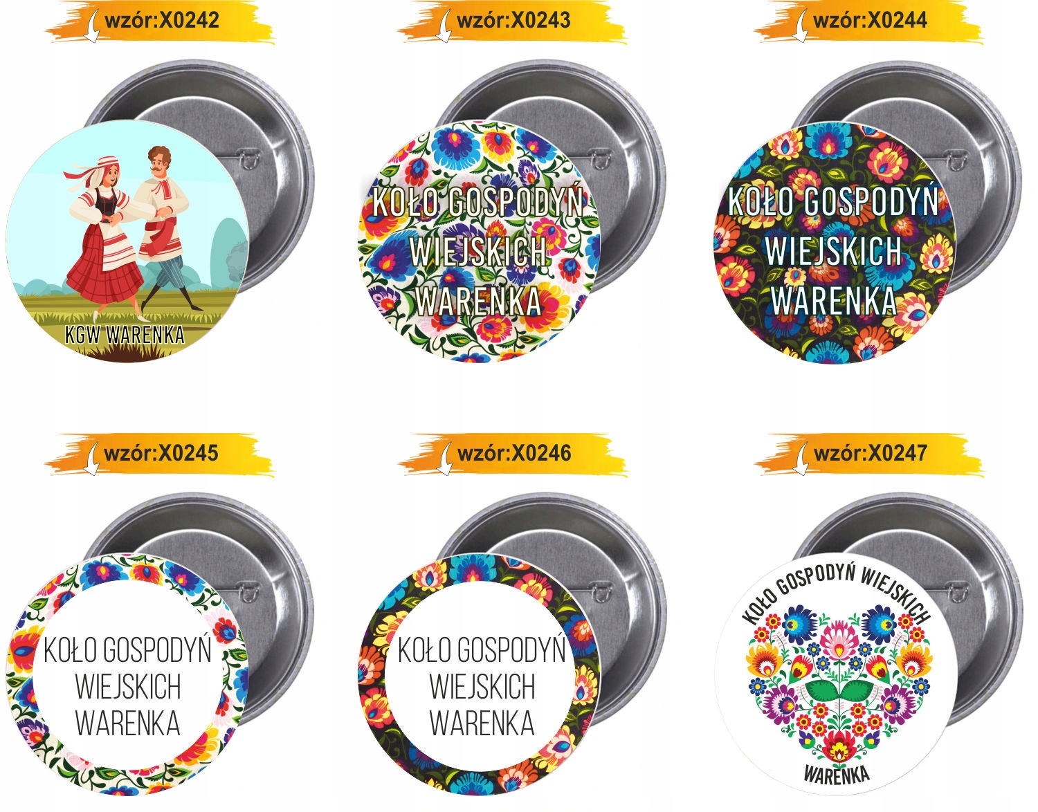 Przypinki buttony KGW WARENKA z grafiką
