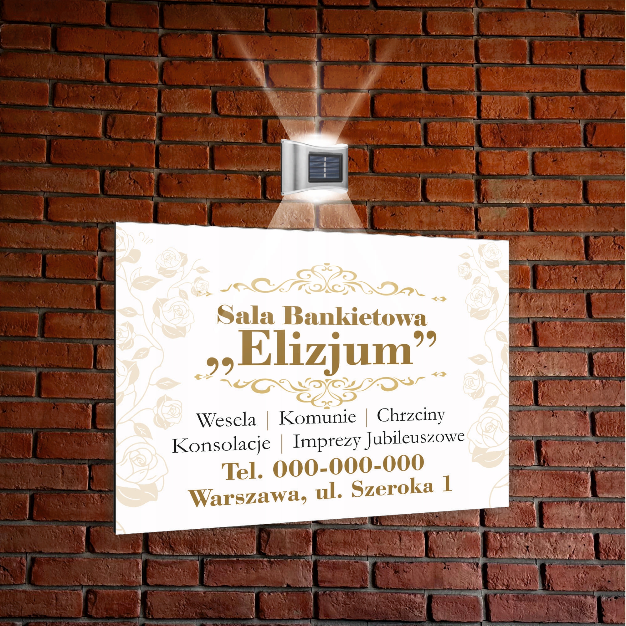 nadruk UV TABLICZKA reklamowa z lampką SZYLD 40x30 dibond SALA BANKIETOWA