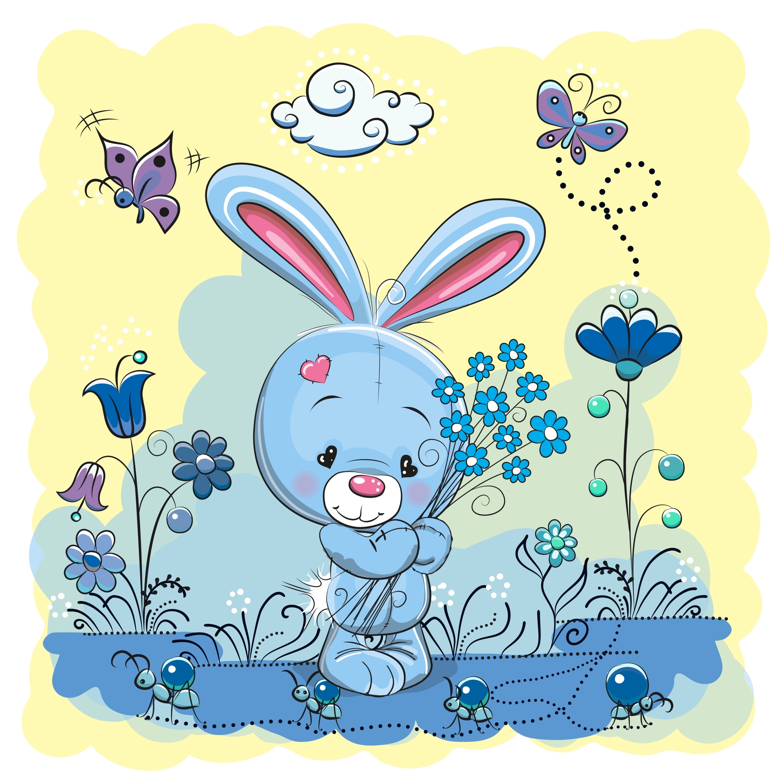 FOTOTAPETA dla dziecka KRÓLICZEK KWIATKI MOTYLEK