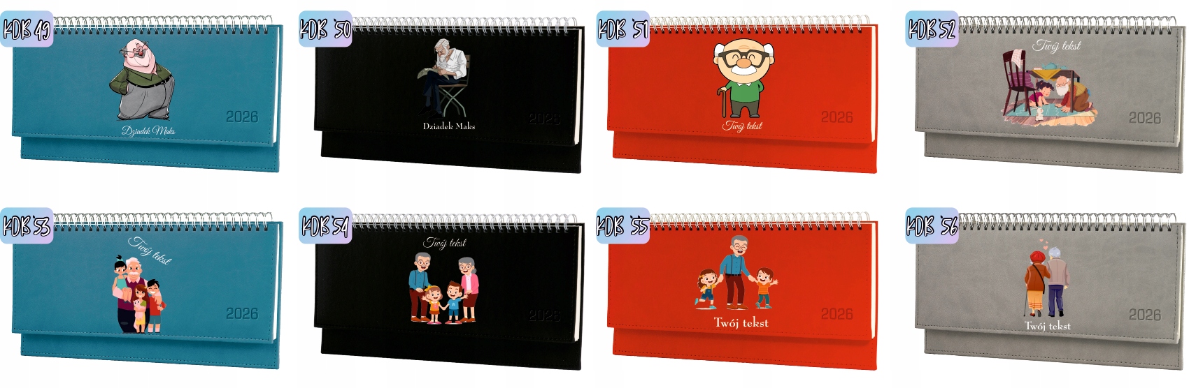 Terminarz dziadek i babcia 2026 tygodniowy kalendarz leżący biurkowy