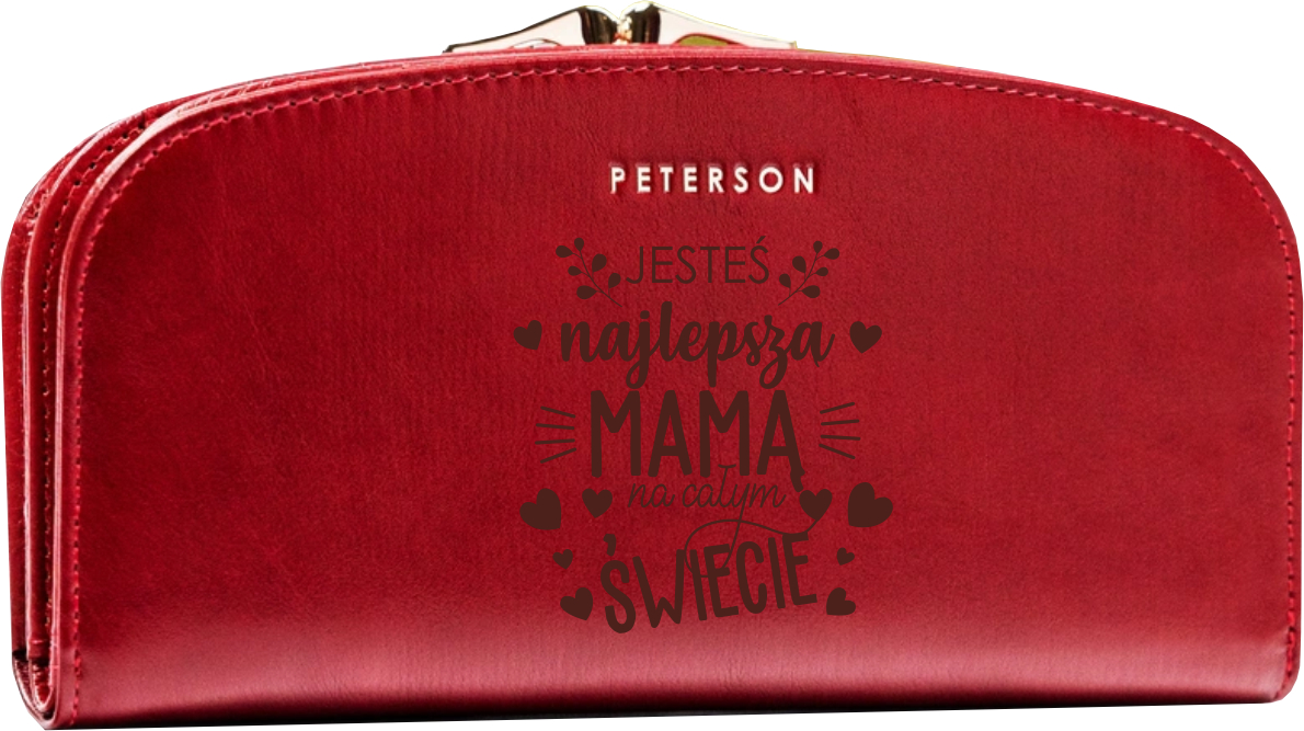 Portfel damski skórzany czerwony GRAWER prezent DLA MAMY twój napis + IMIĘ