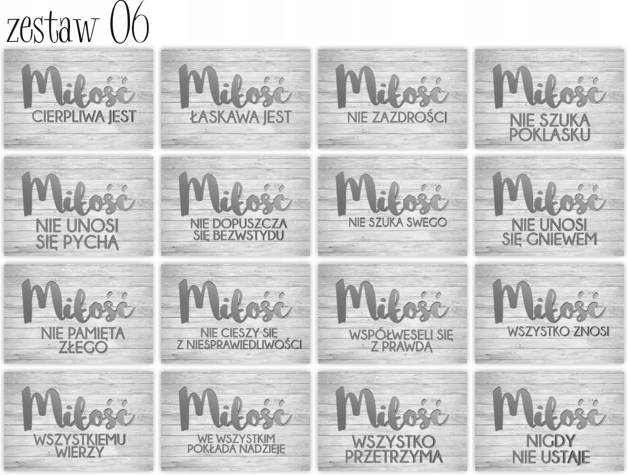 HYMN O MIŁOŚCI tabliczki 16 szt 20x30cm weselne