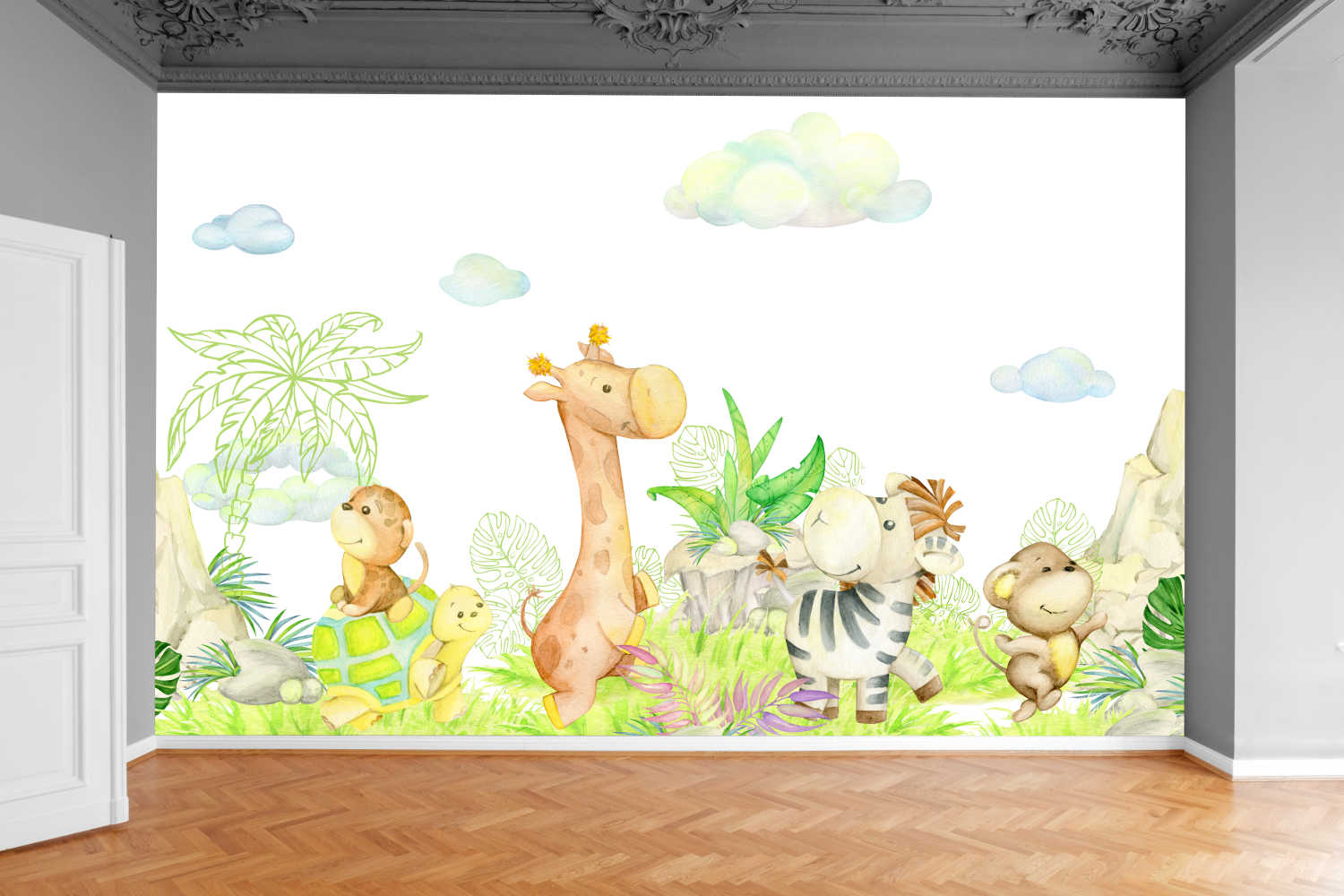 Fototapeta CHMURKI ŻYRAFA ŻÓŁW 130x80