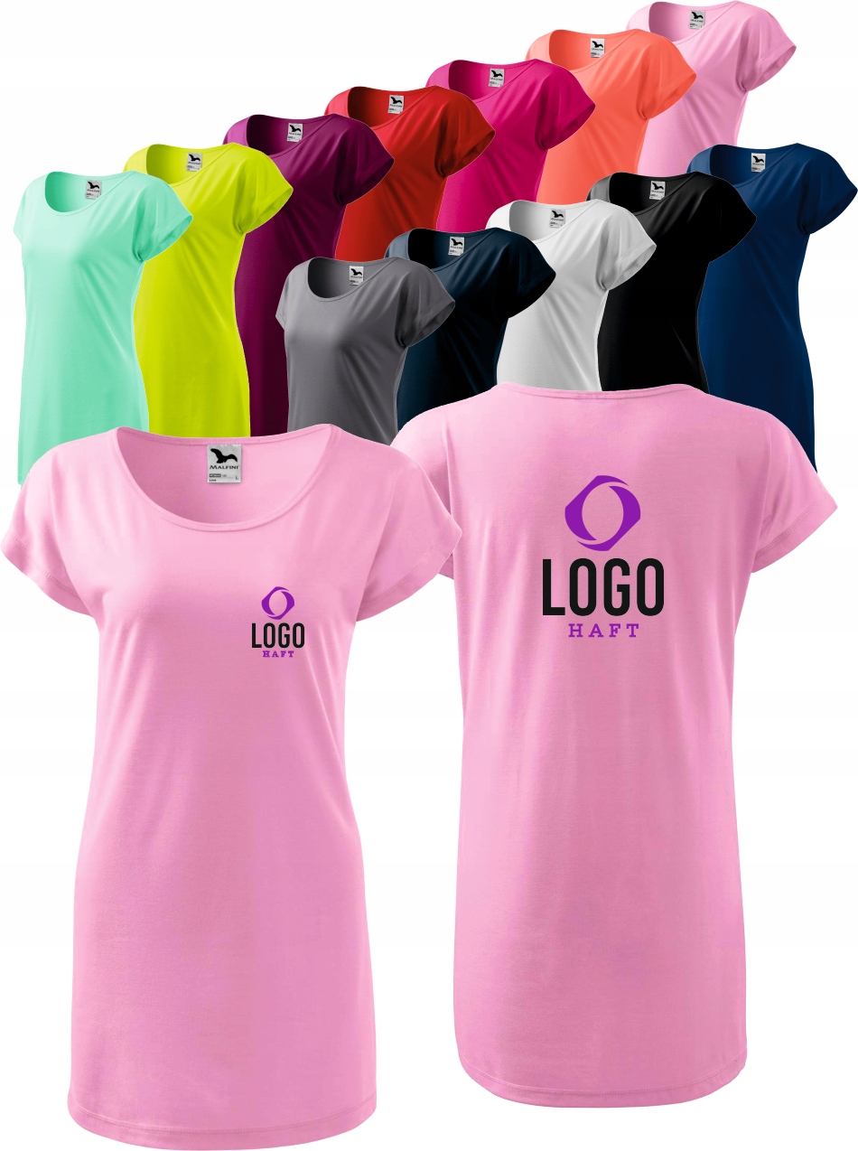 KOSZULKA/SUKIENKA DAMSKA Z WŁASNYM HAFTEM LOGO HAFT KOMPUTEROWY 30 szt