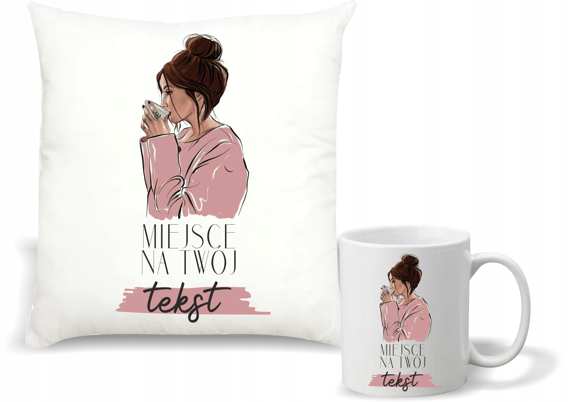 Zestaw PODUSZKA + KUBEK twój nadruk grafika tekst PREZENT na DZIEŃ KOBIET