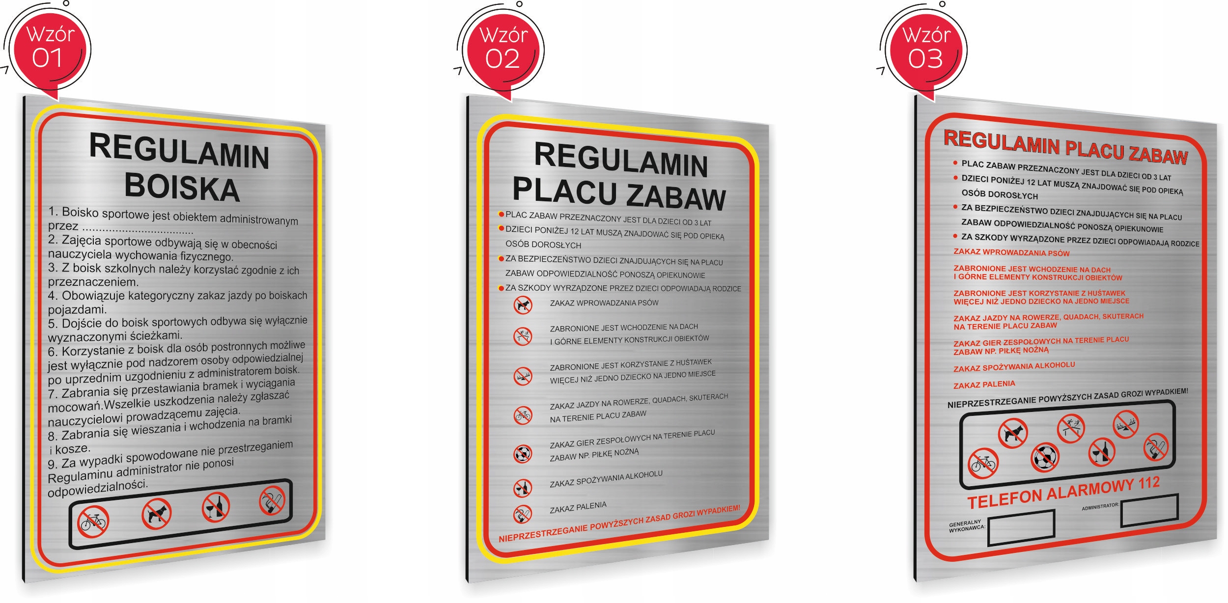 REGULAMIN PLACU ZABAW TABLICZKA INFORMACYJNA ALUMINIOWA