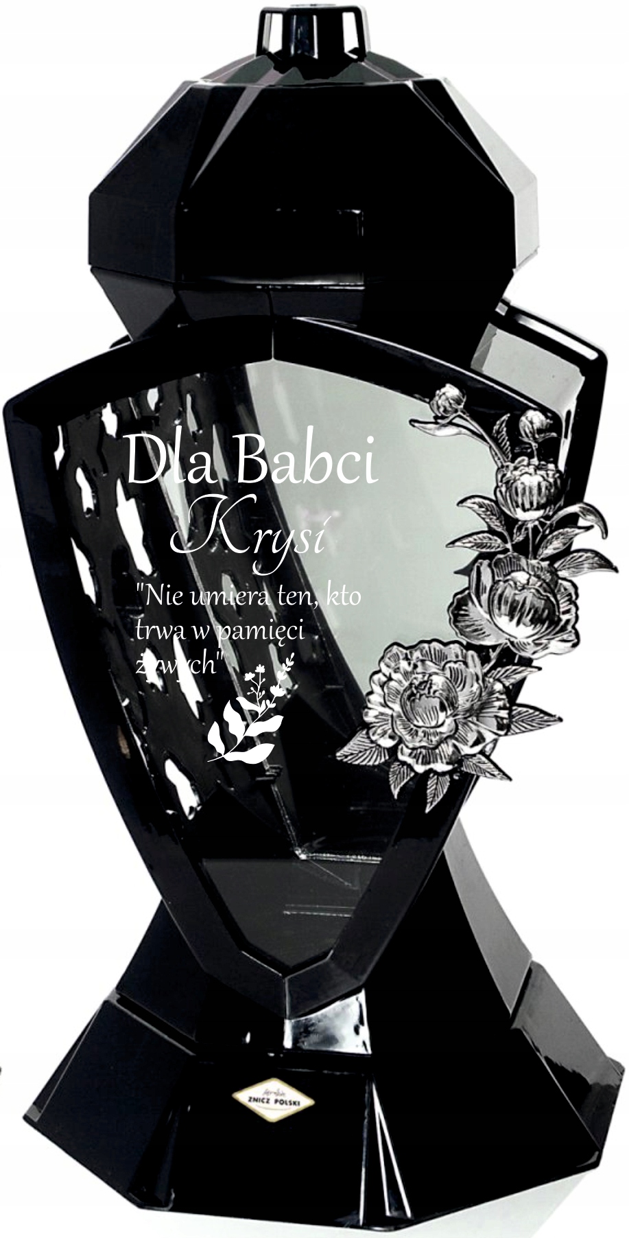 Znicz LUSTRO RÓŻA czarny z grawerem personalizowany DLA BABCI Z IMIENIEM