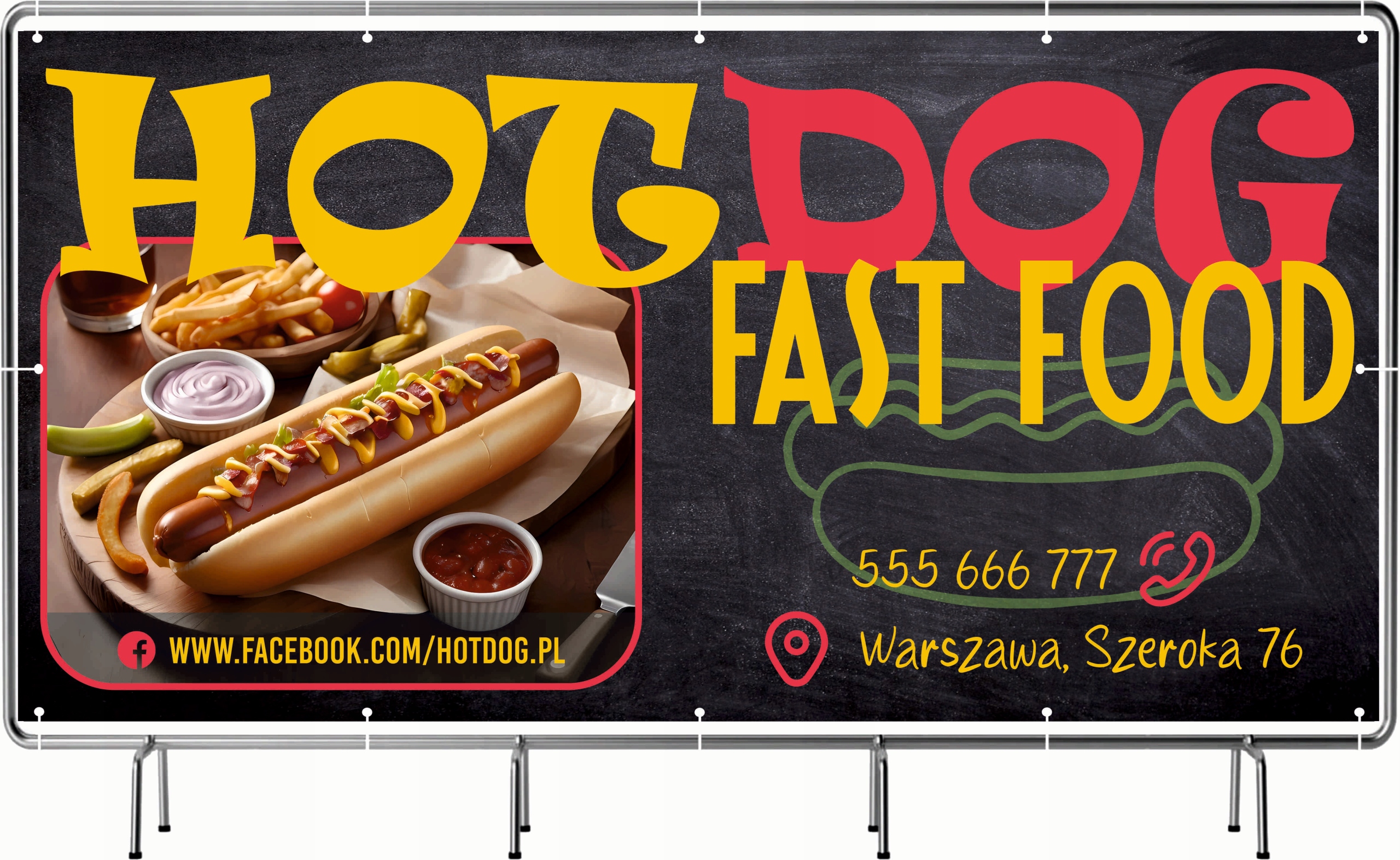 BANER REKLAMOWY oczkowany 100x50cm projekt w cenie HOT DOG FAST FOOD