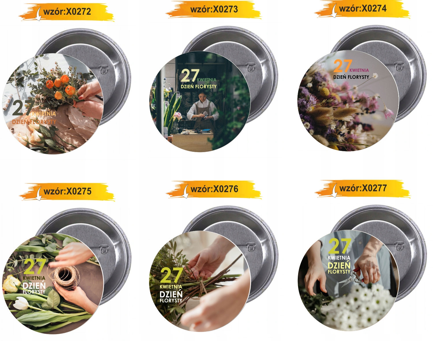 Przypinki buttony DZIEŃ FLORYSTY znaczki z grafiką